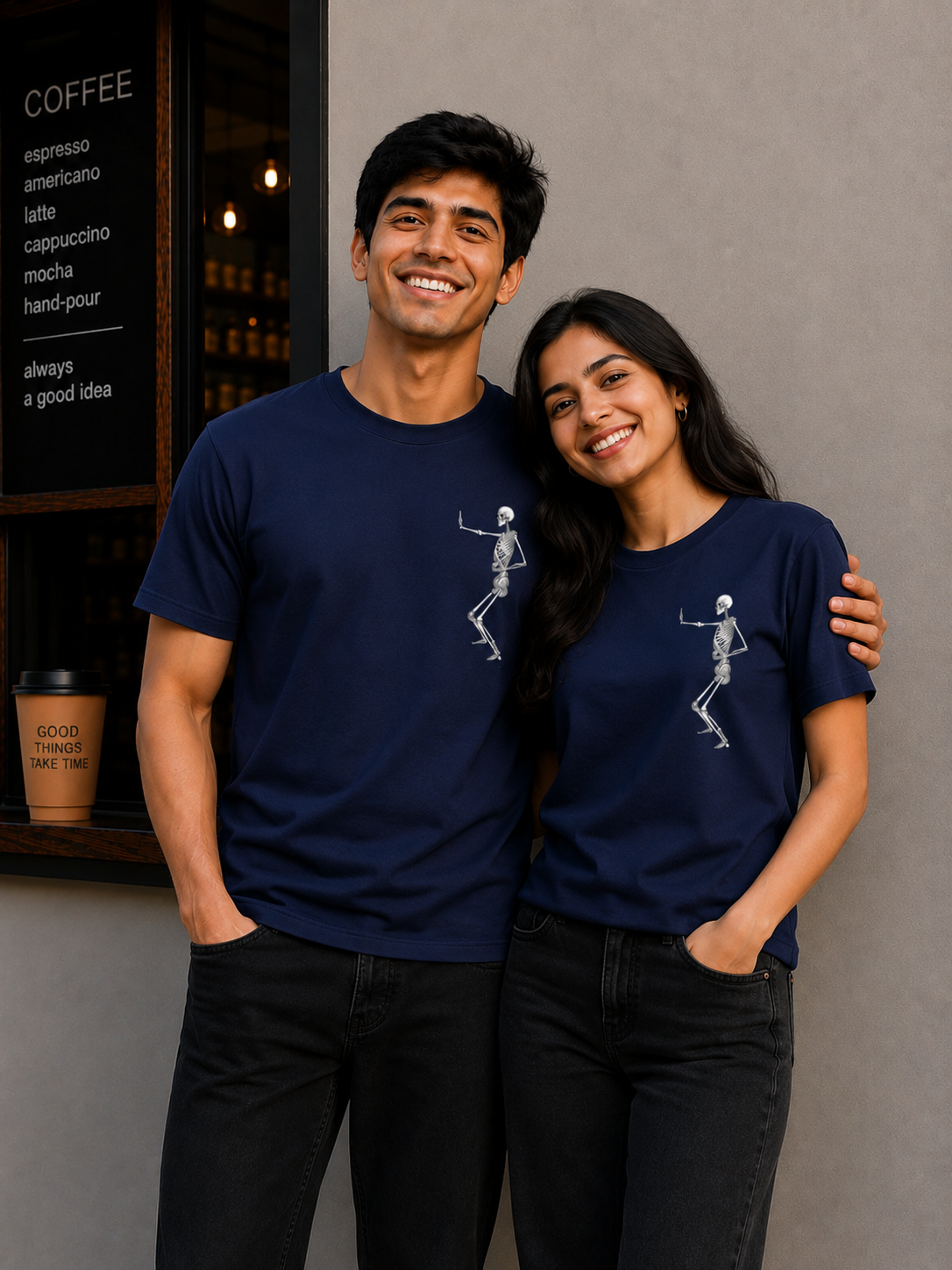 Skelton Graphic T-Shirt regular fit for man and woman  — Navy Blue