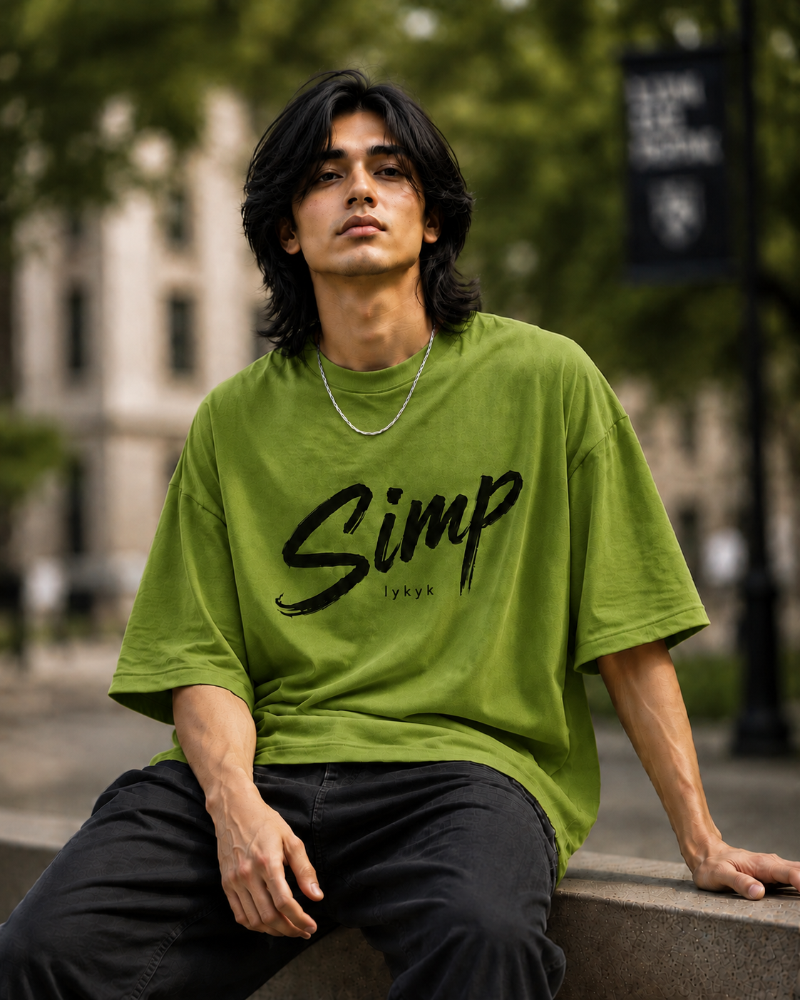 "Simp iykyk" Brush Typography Oversized T-Shirt — Avocado Green 1
