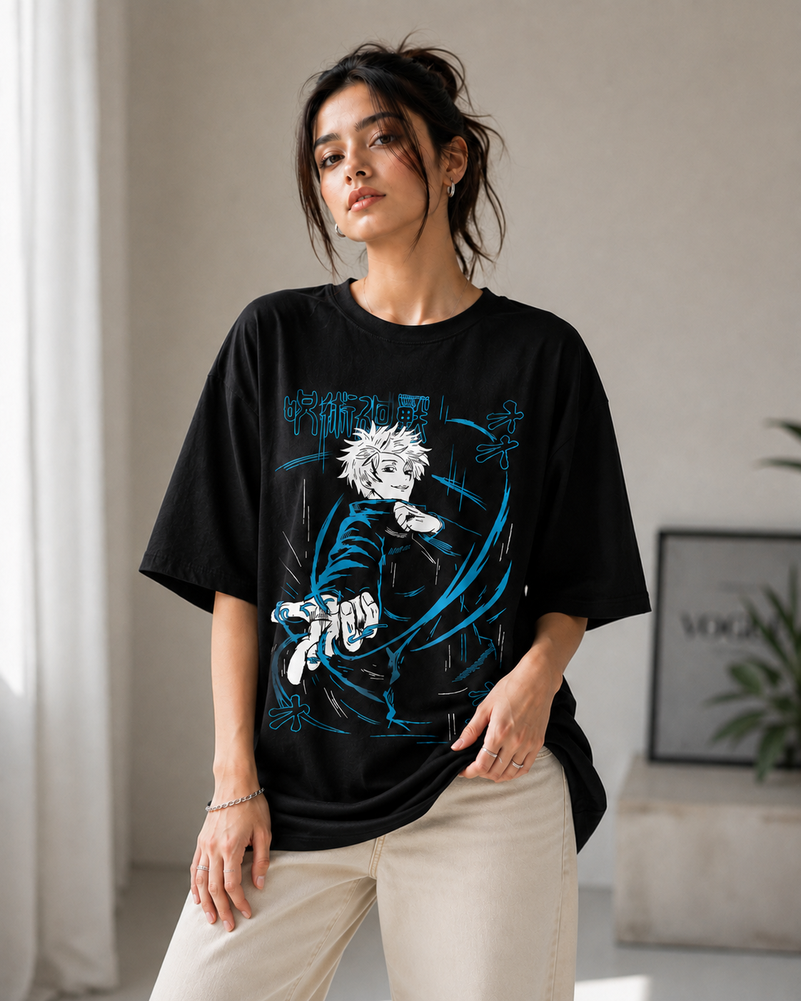 "Gojo Satoru: Cursed Energy" Anime Graphic Oversized T-Shirt — Black 3