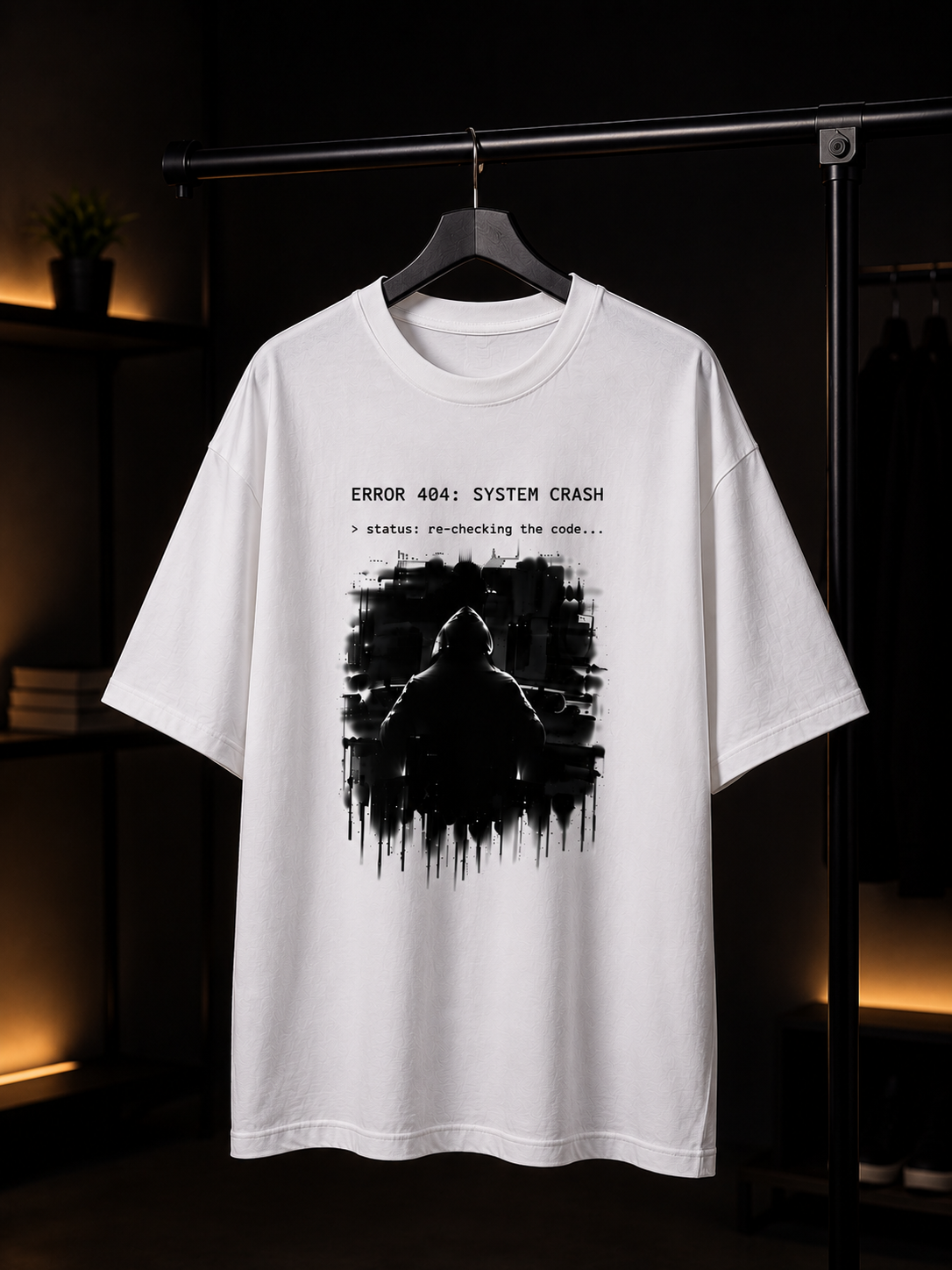 ERROR 404: SYSTEM CRASH Oversized Graphic T-Shirt  — White 5