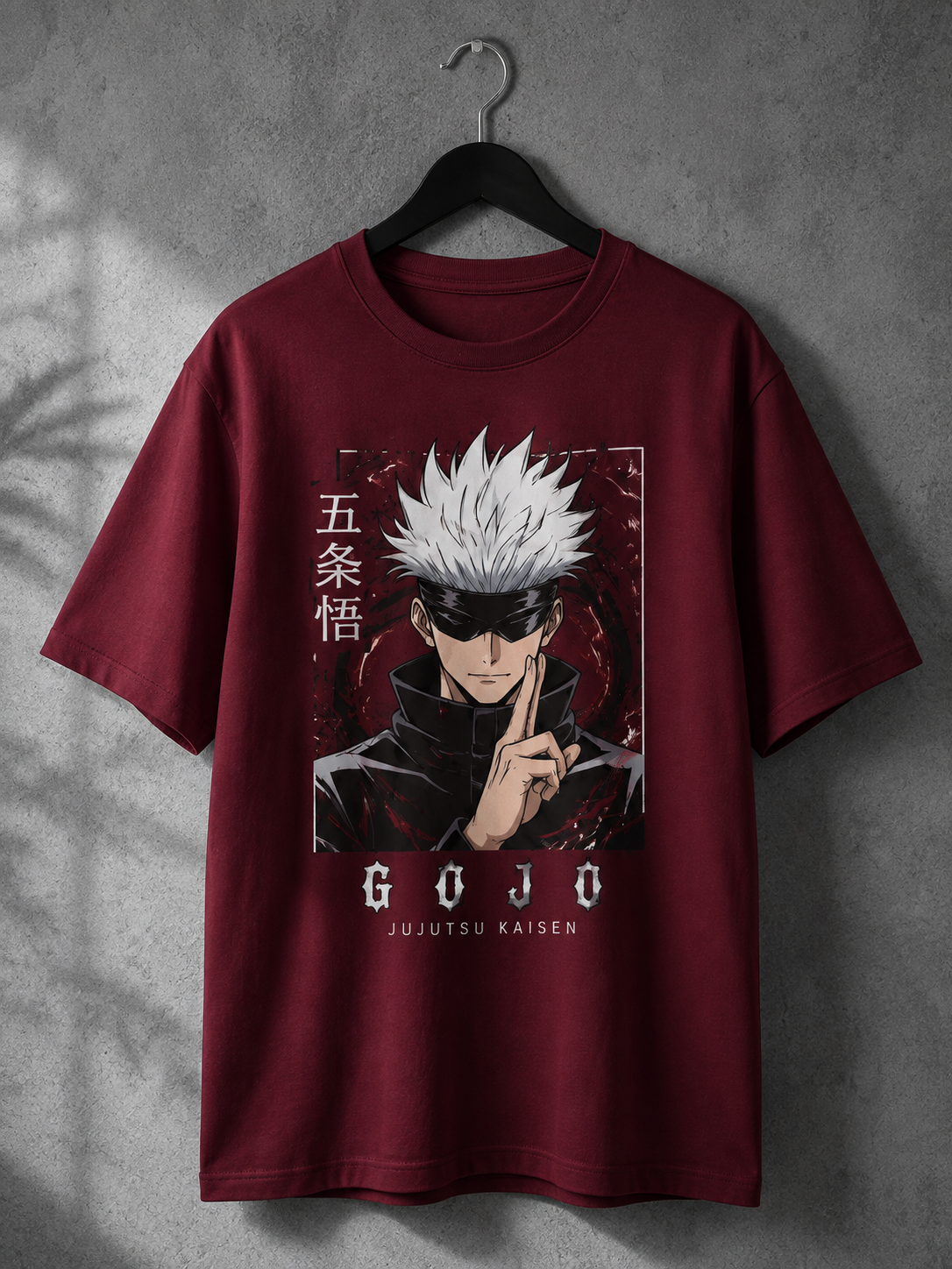 "Gojo Satoru: Unlimited Void" Anime Graphic Regular Fit T-Shirt — Maroon 5