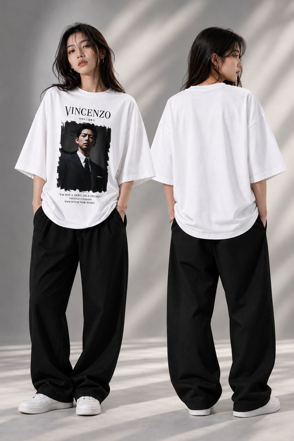"Vincenzo: Villain's Justice" K-Drama Graphic Oversized T-Shirt — White 4