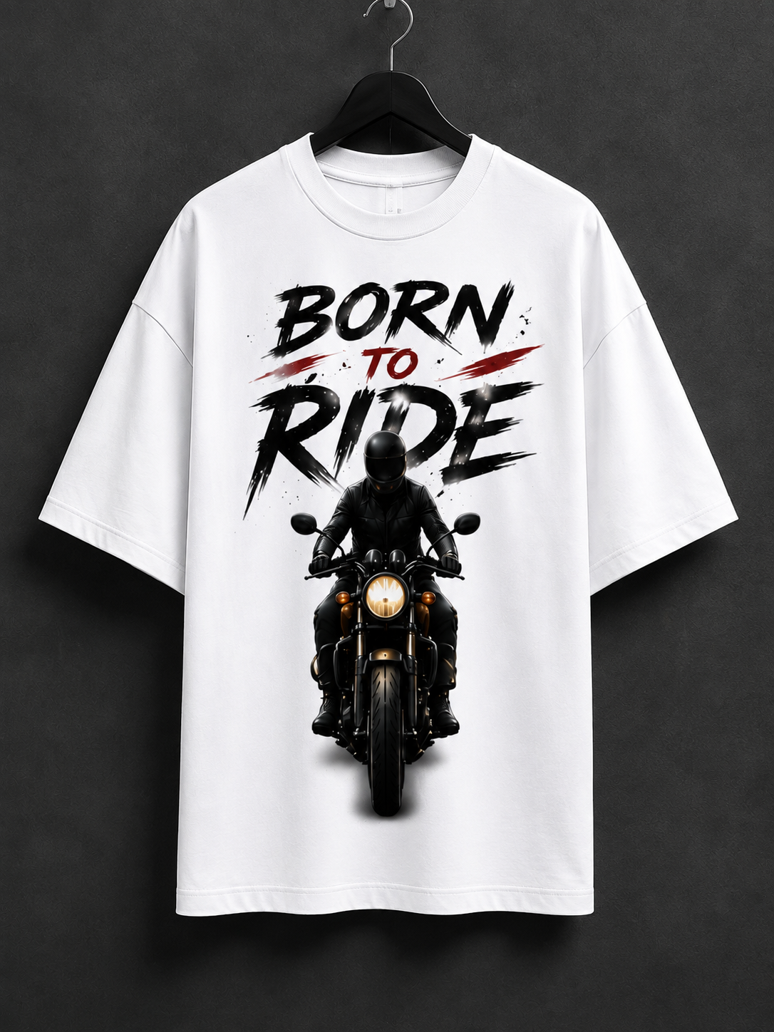 "BORN TO RIDE" Graphic Oversized T-Shirt — White 2