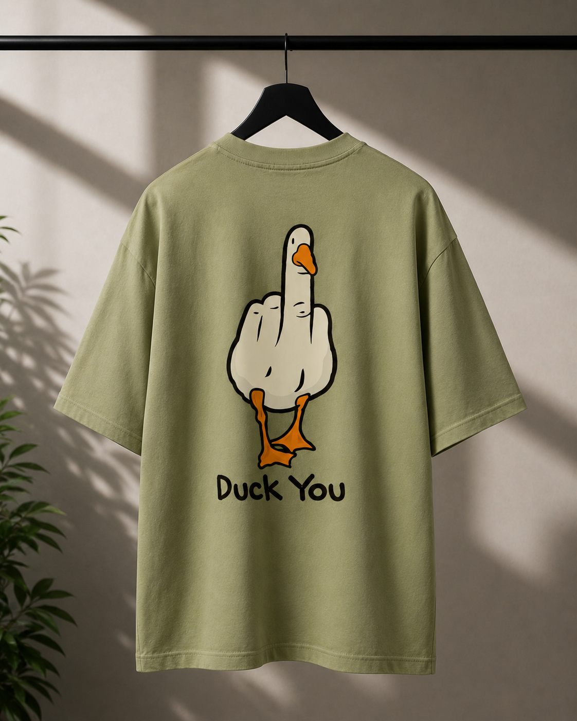 "Duck You" Graphic Oversized T-Shirt — Avocado Green 3