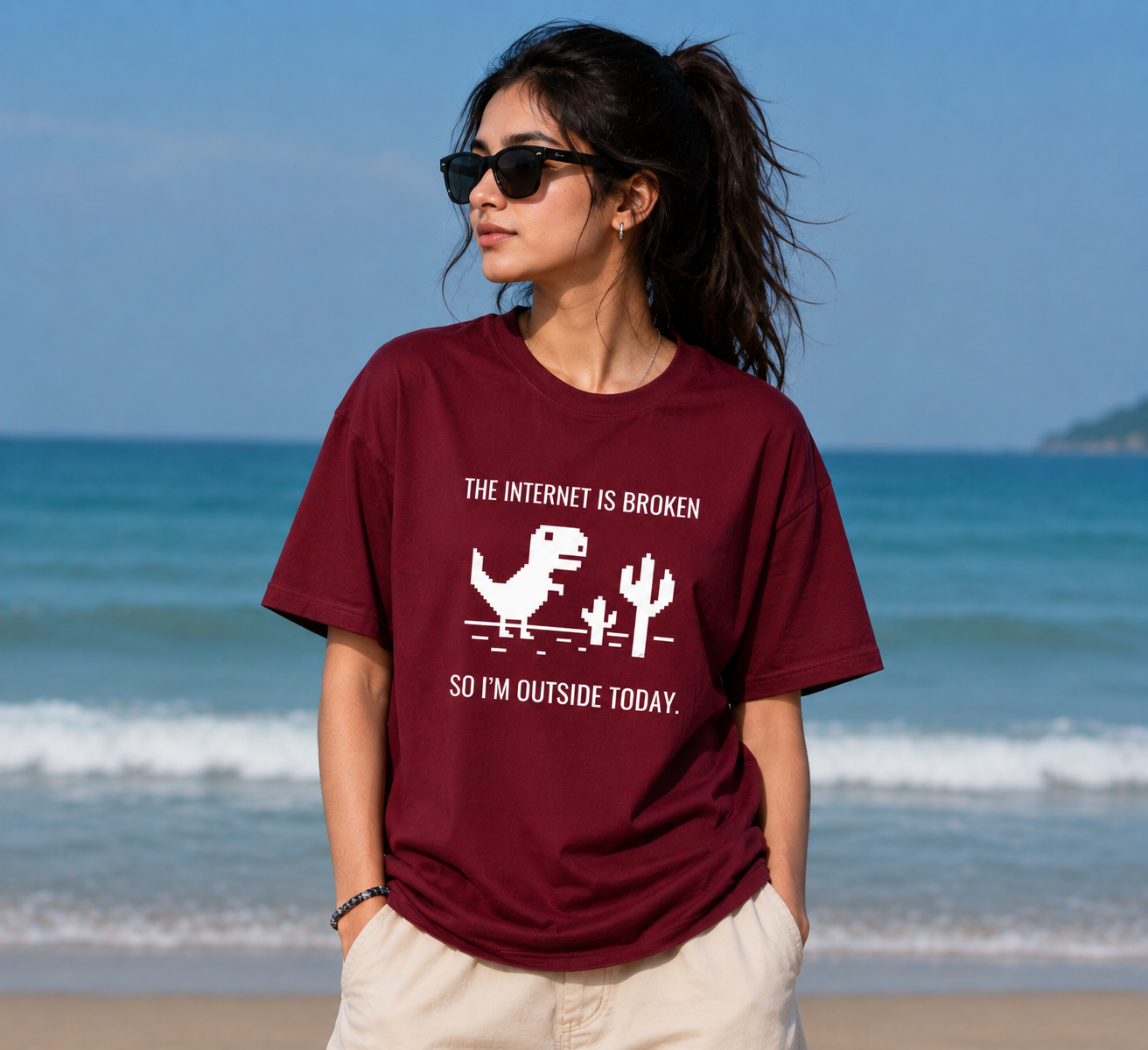 "THE INTERNET IS BROKEN SO I'M OUTSIDE TODAY" Gralphic Regular Fit T-Shirt  — Maroon 4