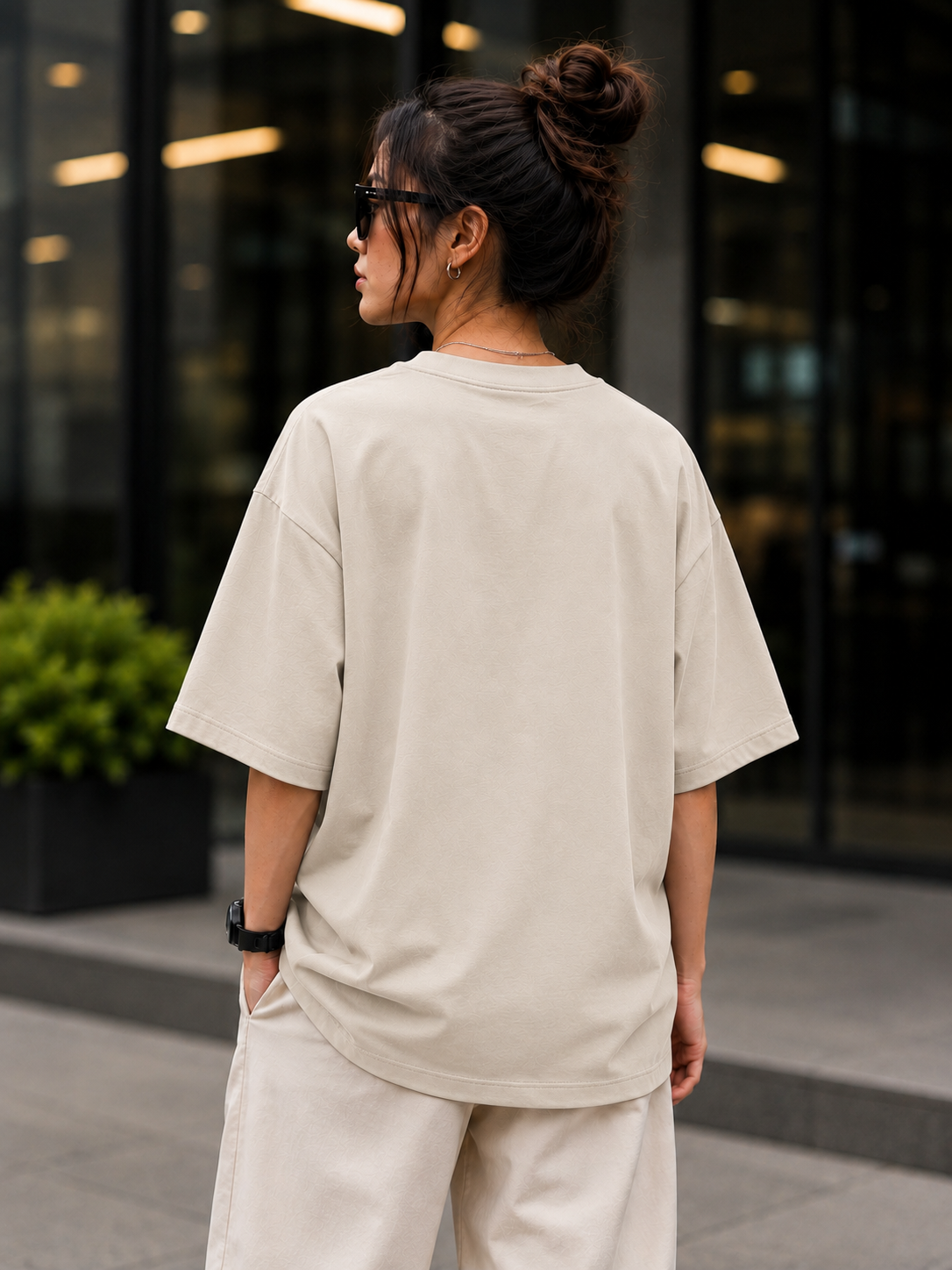 "Weeeeek End" Minimalist Tech Graphic Oversized T-Shirt — Beige 4