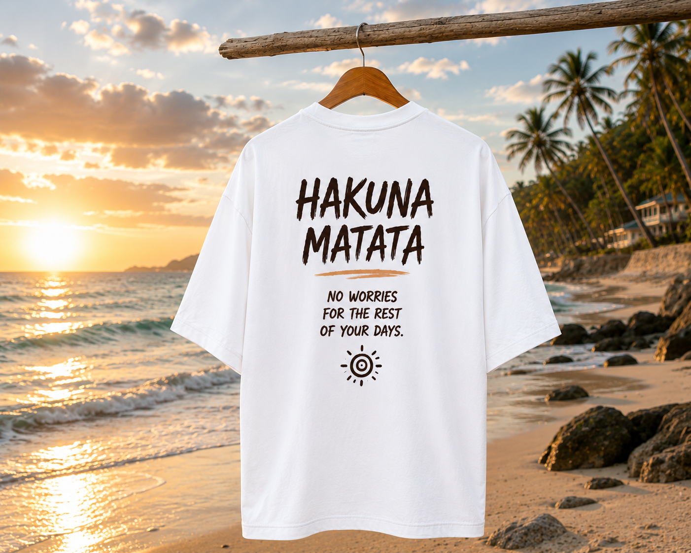 "HAKUNA MATATA" No worries for the rest of your days Graphic Oversized T-shirt  — White 4