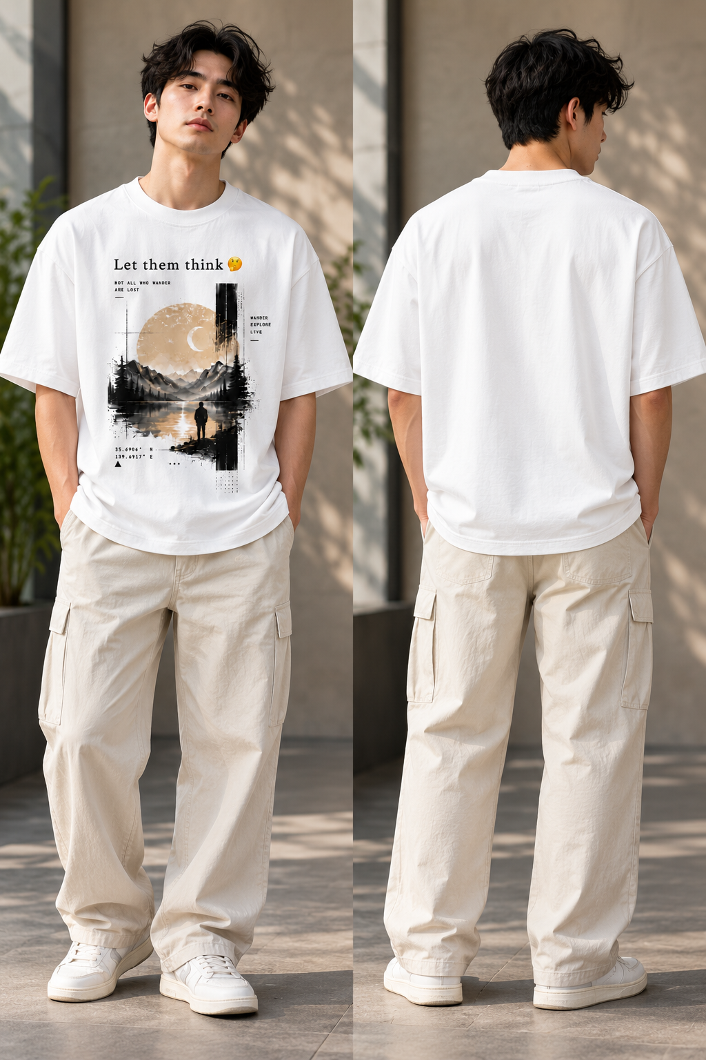 "Let Them Think" Aesthetic Wanderer Graphic Oversized T-Shirt — White 3