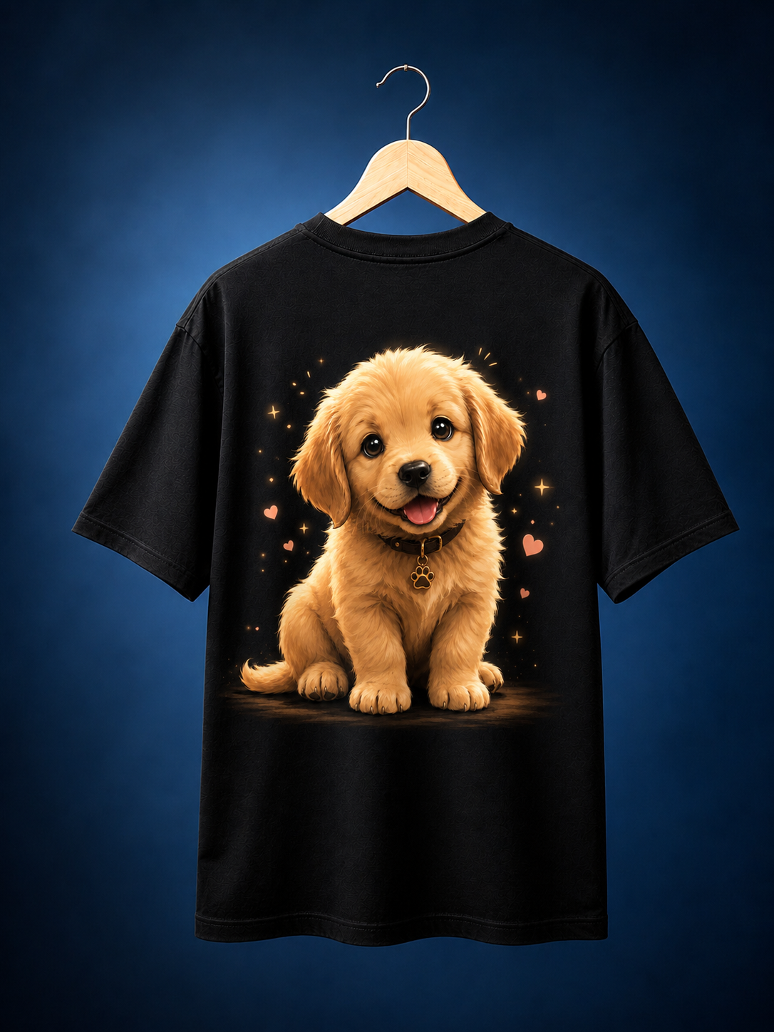 Cute Golden Retriever Puppy Black T-Shirt | Girl Aesthetic  — Black 3