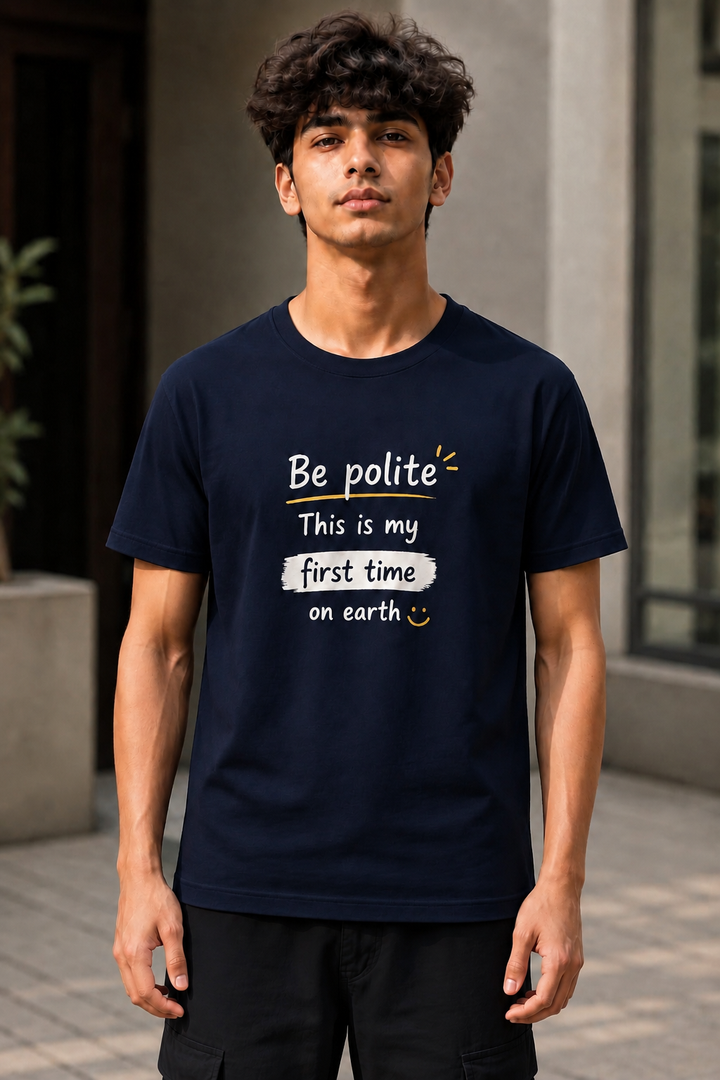 "Be Polite" Funny Sarcastic Quote Regular Fit T-Shirt — Navy Blue 3