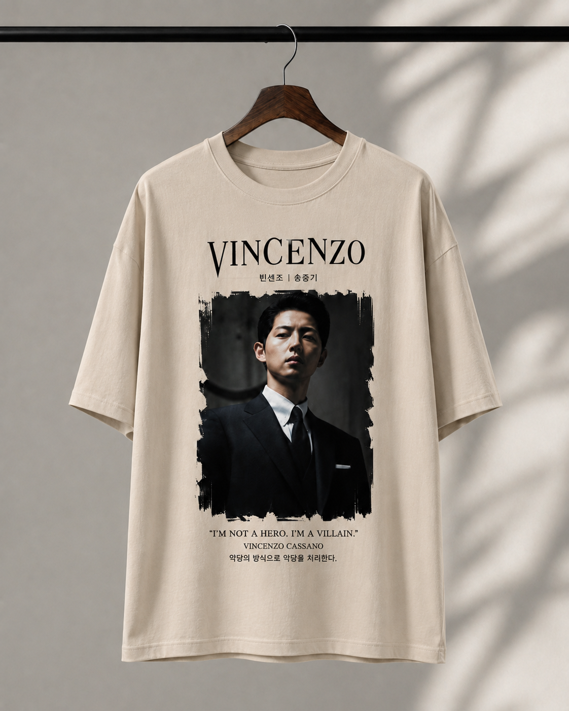 "Vincenzo: Villain's Justice" K-Drama Graphic Oversized T-Shirt — Beige 3