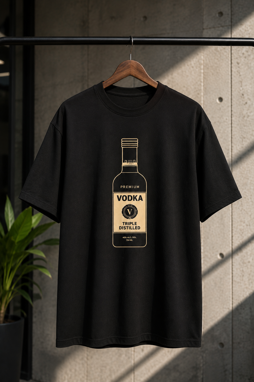 "Premium Vodka Bottle" Graphic Oversized T-Shirt — Black 5