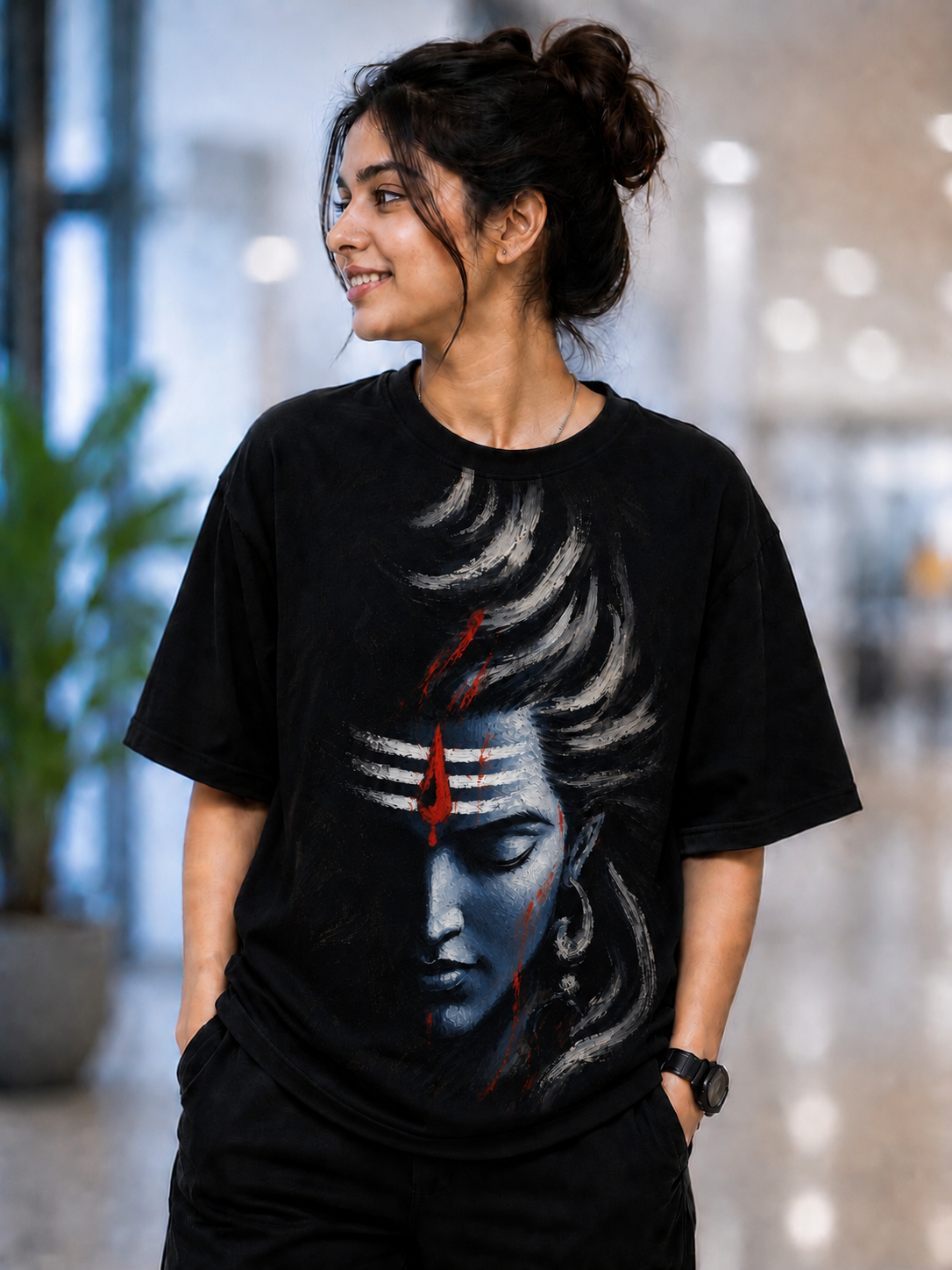 Lord Shiva Artistic Oversized Black T-Shirt for Men | Premium Graphic Streetwear | PIMBL STYLES — Black