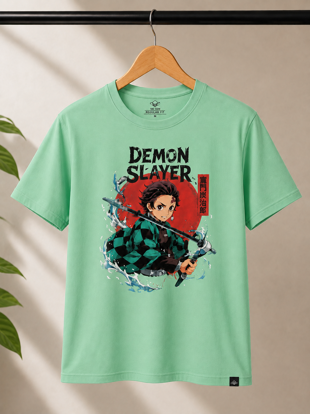 "Tanjiro Kamado: Water Breathing" Anime Graphic Regular Fit T-Shirt — Sea-Green 5