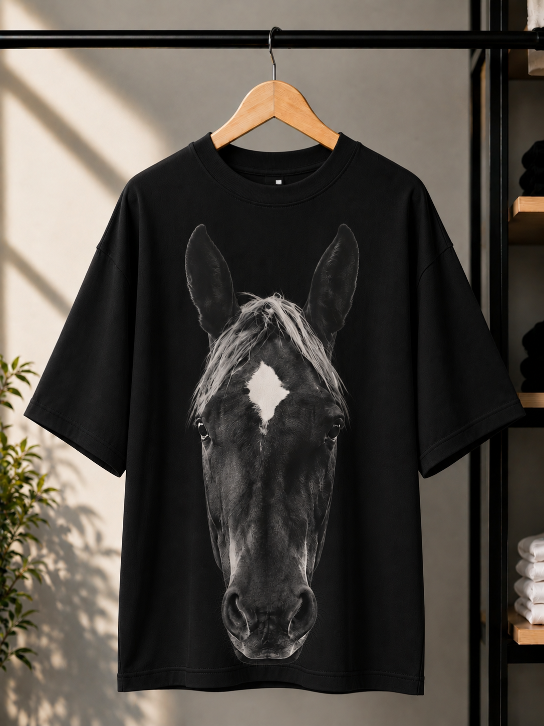 Majestic Horse Face Oversized T-Shirt – Premium Graphic Cotton Tee | Women — Black 3