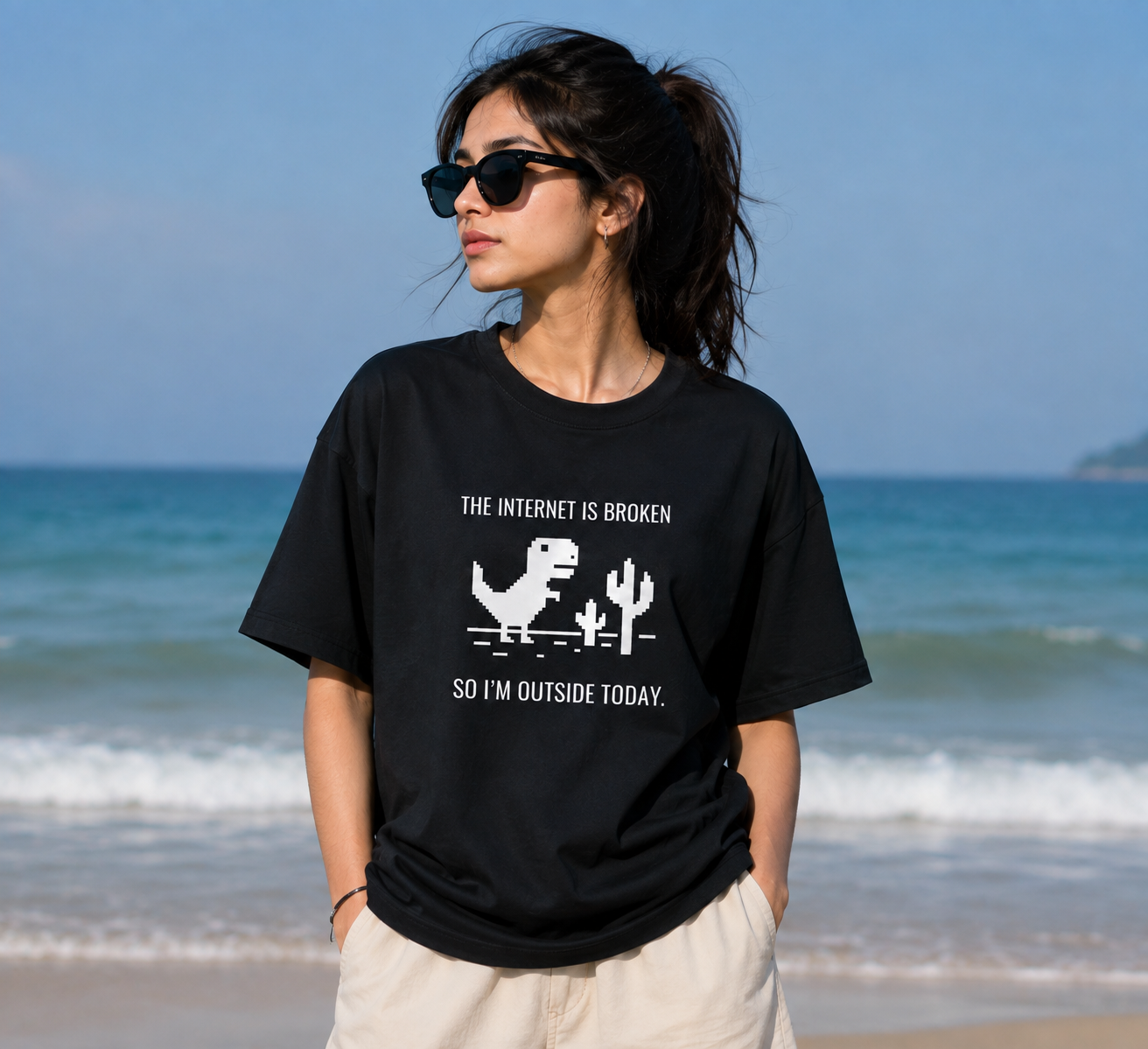 "THE INTERNET IS BROKEN SO I'M OUTSIDE TODAY" Gralphic Regular Fit T-Shirt — Black 3