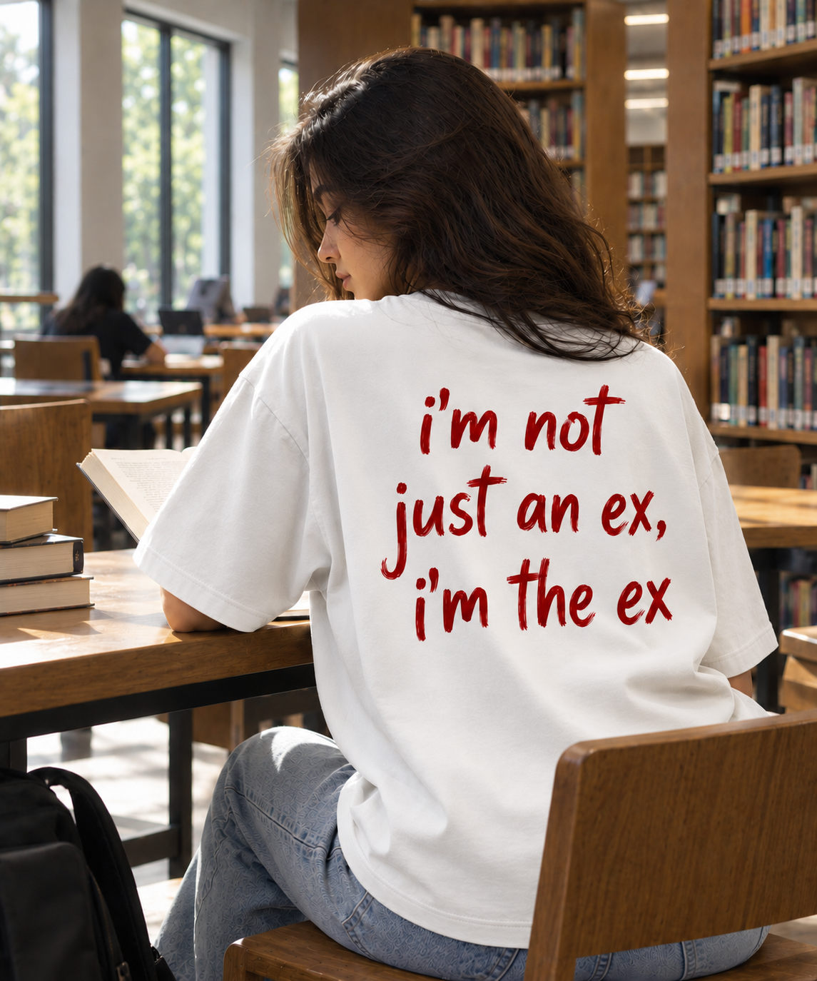 "I'm The Ex" Bold Back Print Oversized T-Shirt — White 2