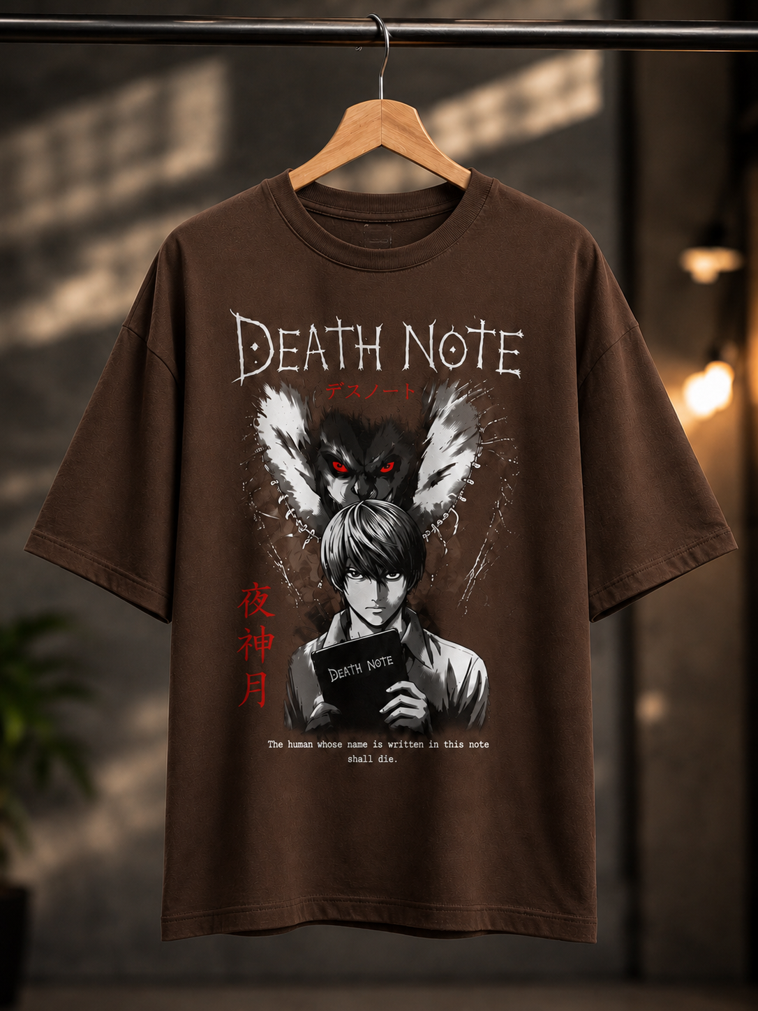 "Death Note: Light & Ryuk" Anime Graphic Oversized T-Shirt — Brown 3