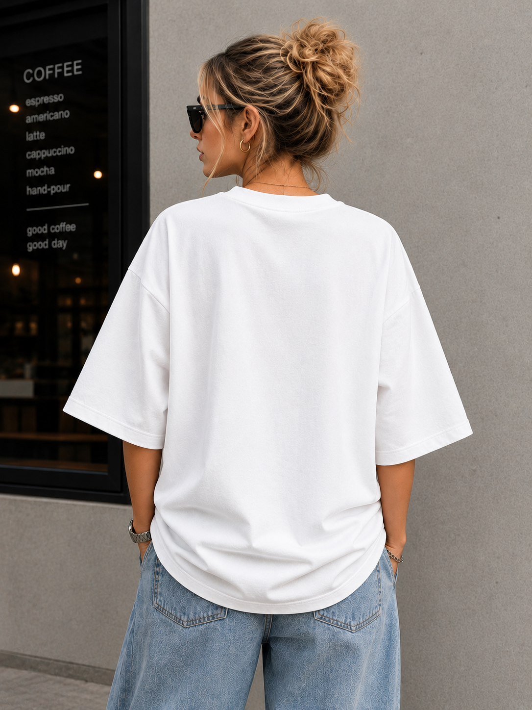 "I NEED COFFEE, NOT ADVICE" Graphic Oversized T-Shirt — White 2