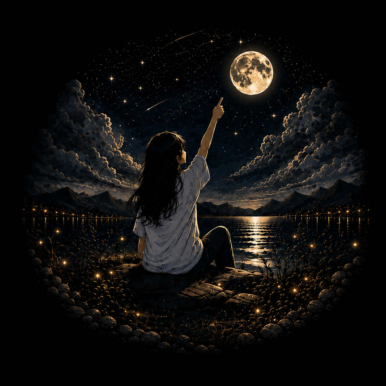 "Aim for the Moon" Aesthetic Dreamer Graphic Oversized T-Shirt — Black 6