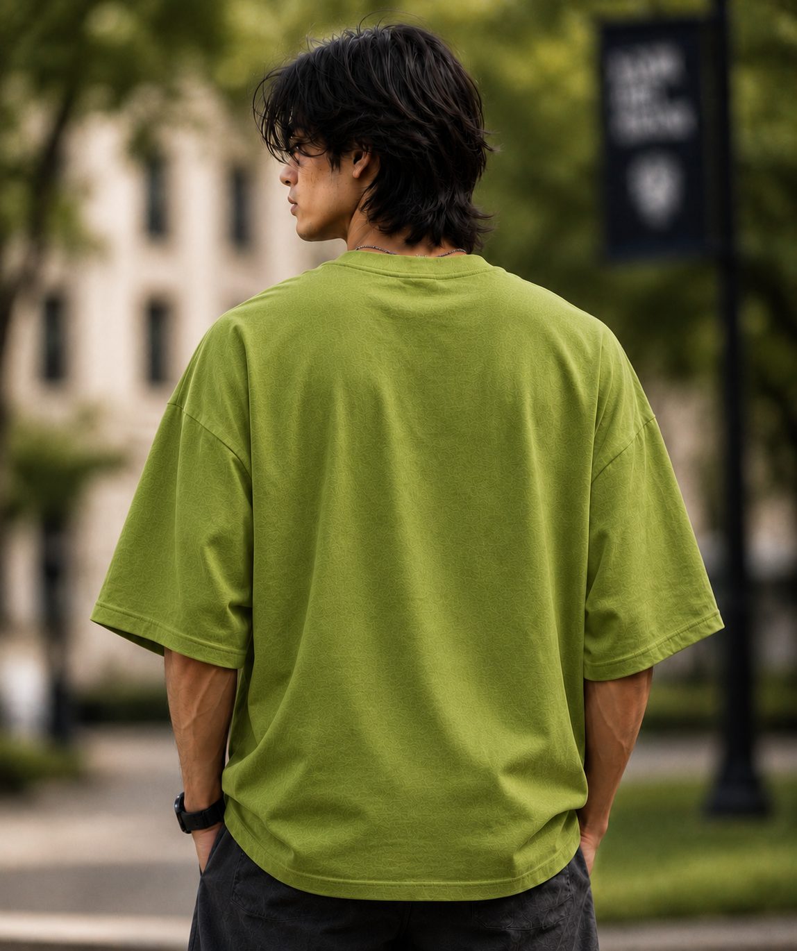 "Simp iykyk" Brush Typography Oversized T-Shirt — Avocado Green 2