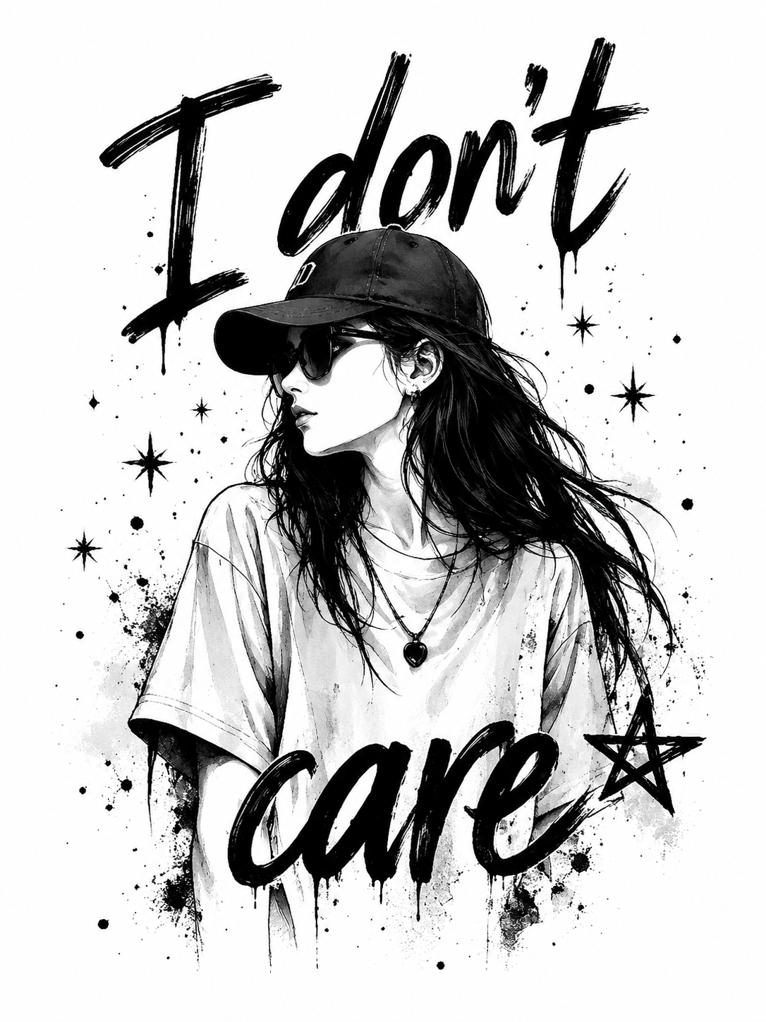 "I Don't Care" Graphic Oversized White T-Shirt — White 4