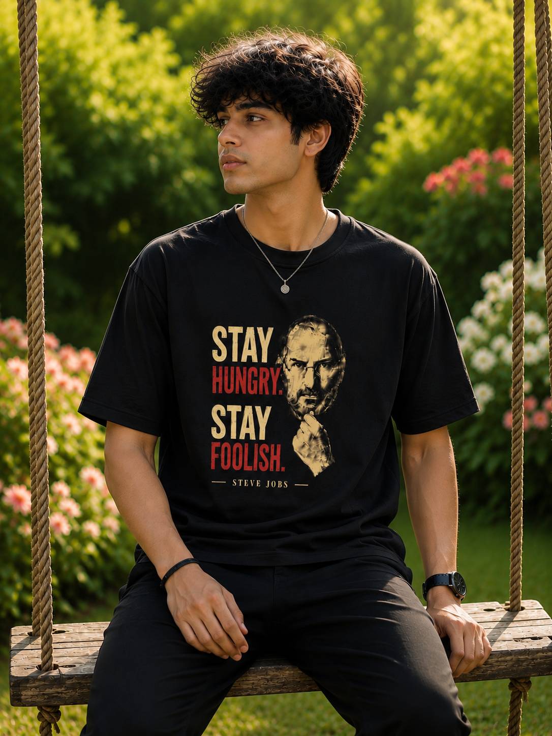 Stay Hungry. Stay Foolish. — Motivational T-Shirt — Black 3