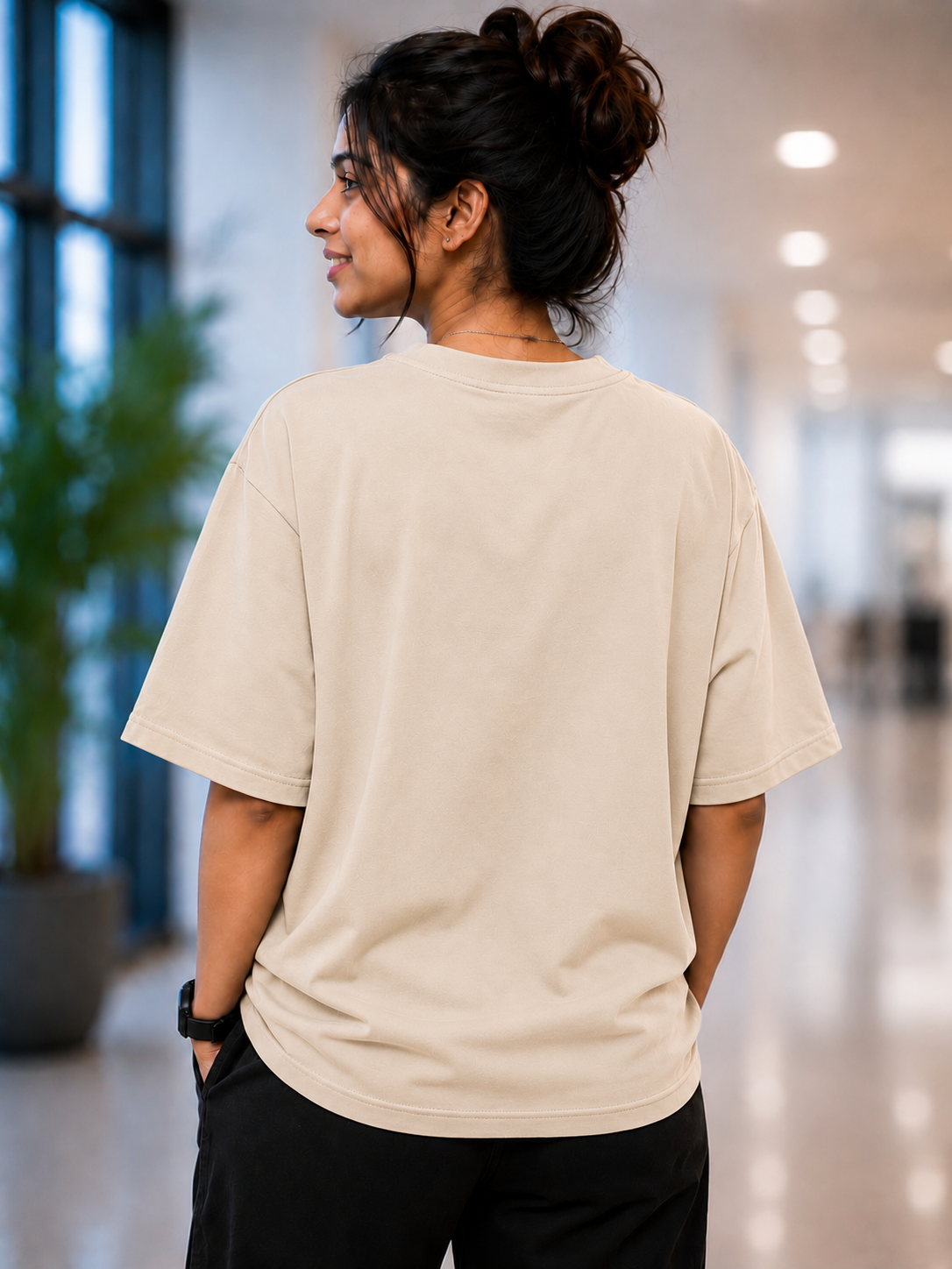 Har Har Mahadev Oversized Graphic T-Shirt | PIMBL Styles — Beige 3