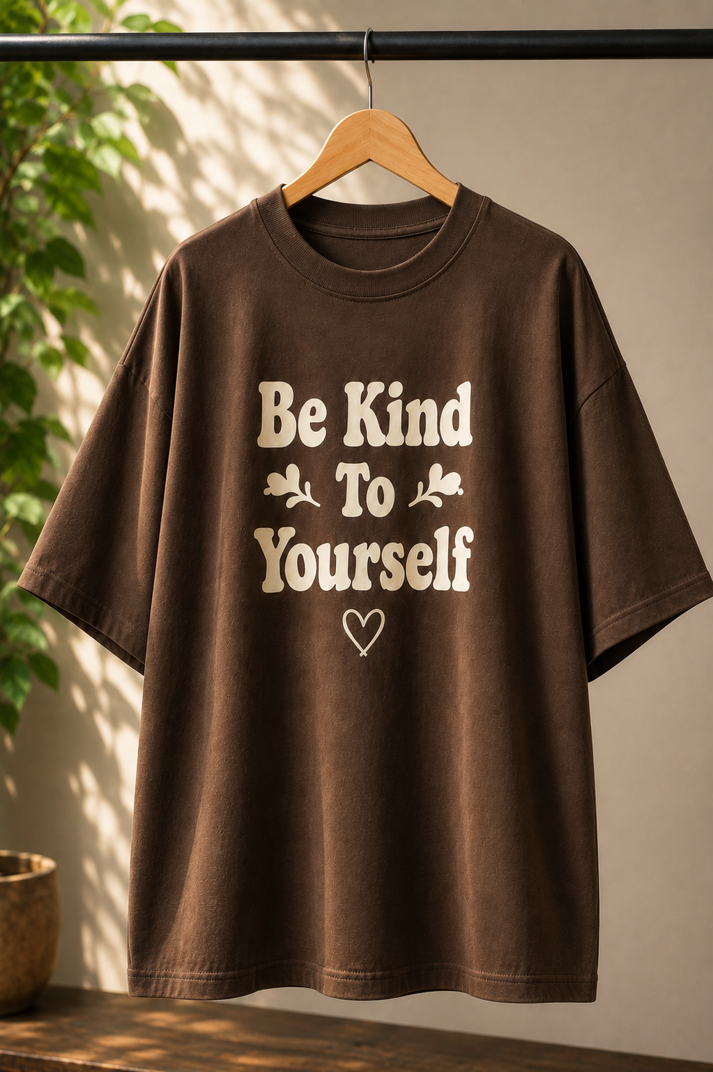 "Be Kind To Yourself" Retro Typography Oversized T-Shirt — Brown 3