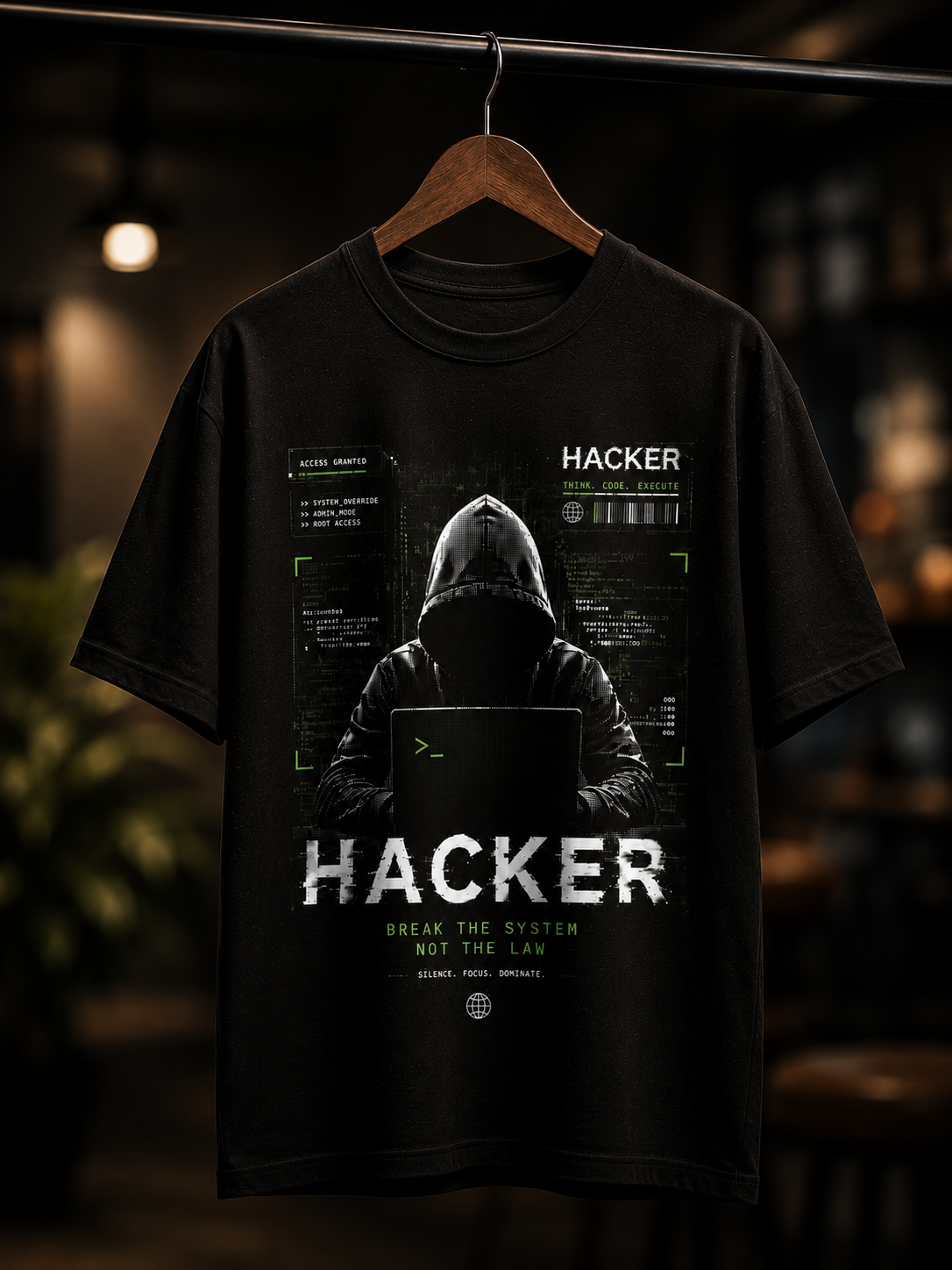 "Hacker: Break The System" Cyberpunk Graphic Oversized T-Shirt — Black 3