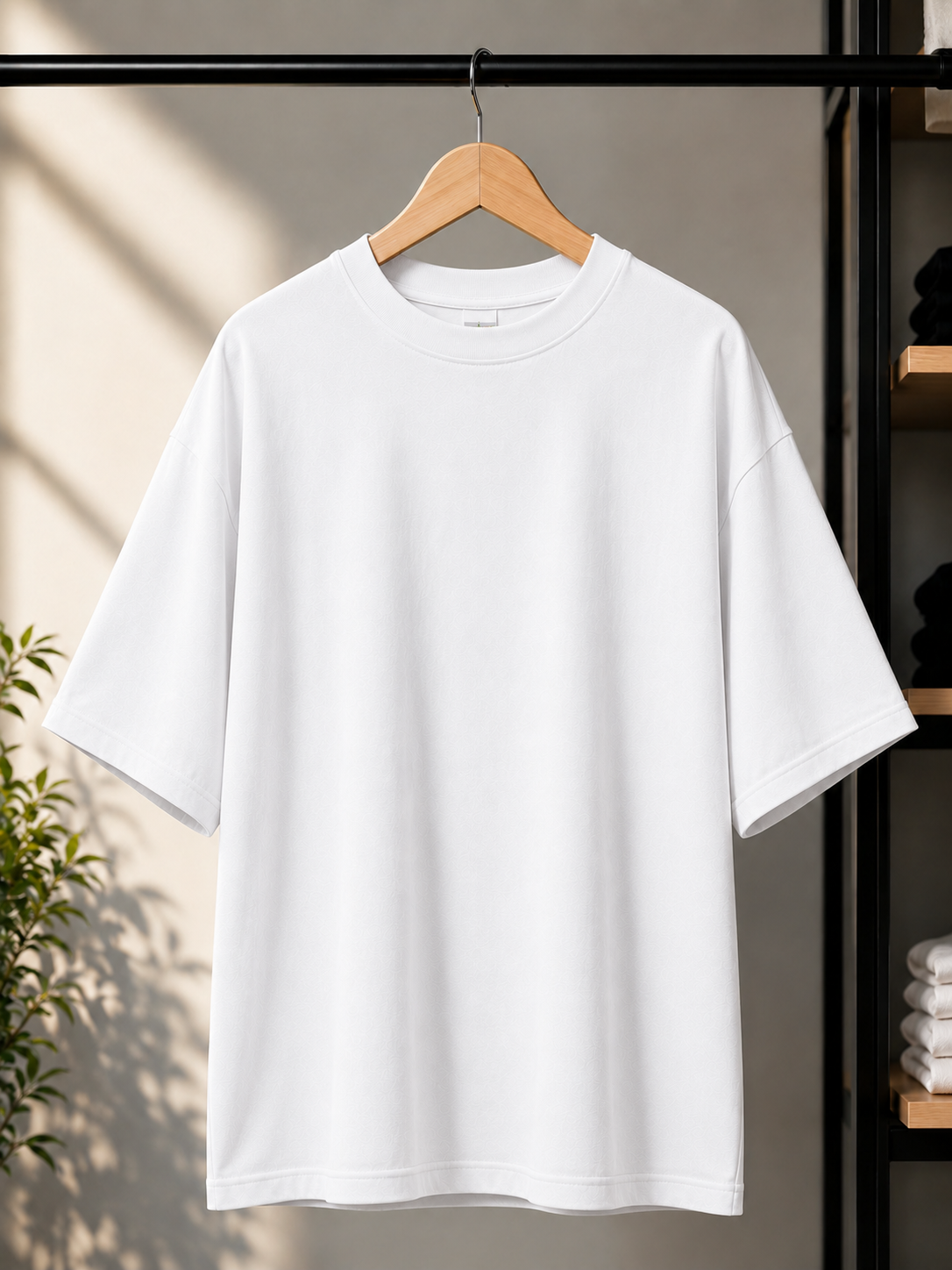Classic Essential Plain Oversized T-Shirt — White 3