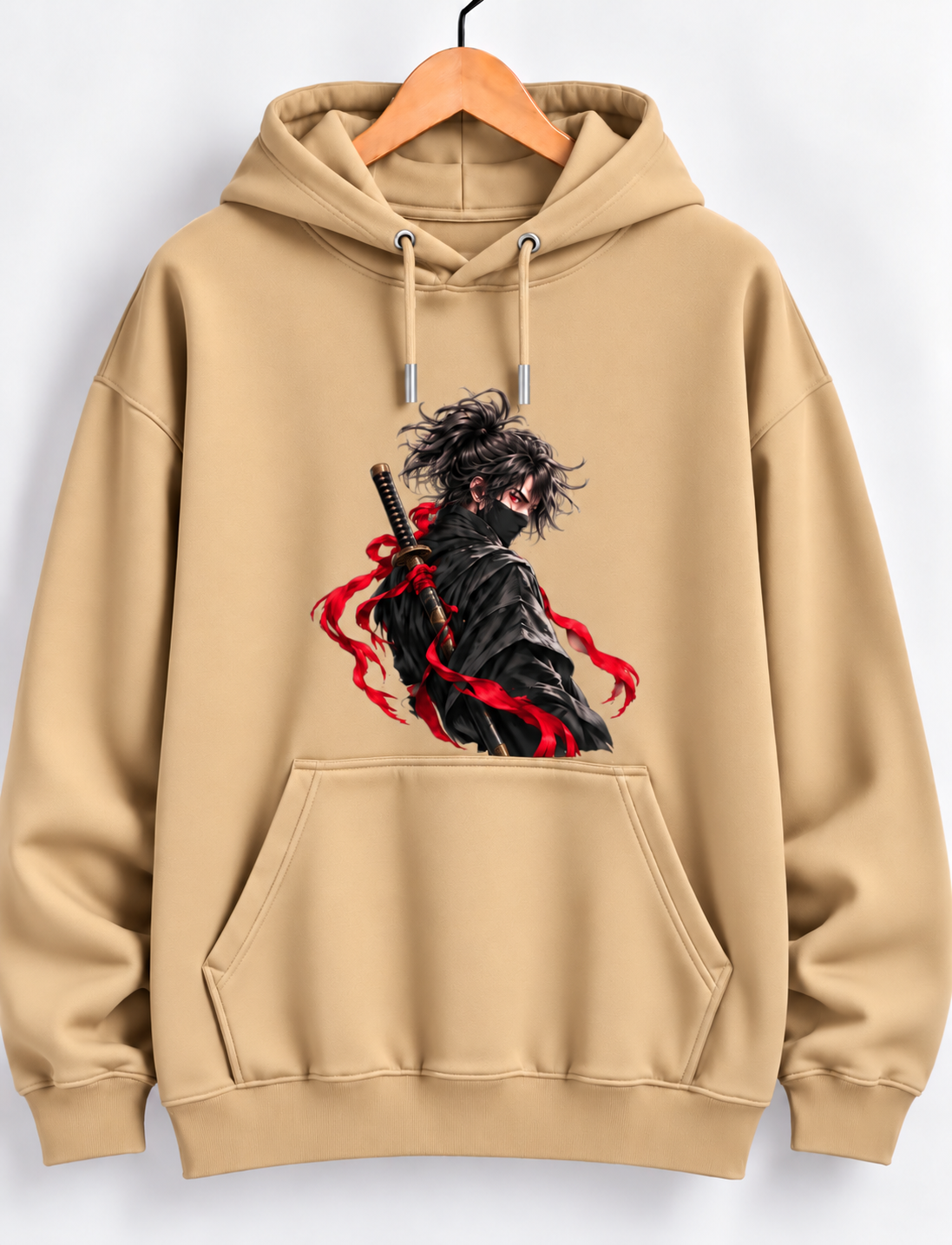 Premium Anime Graphic Oversized Hoodie — Beige 1