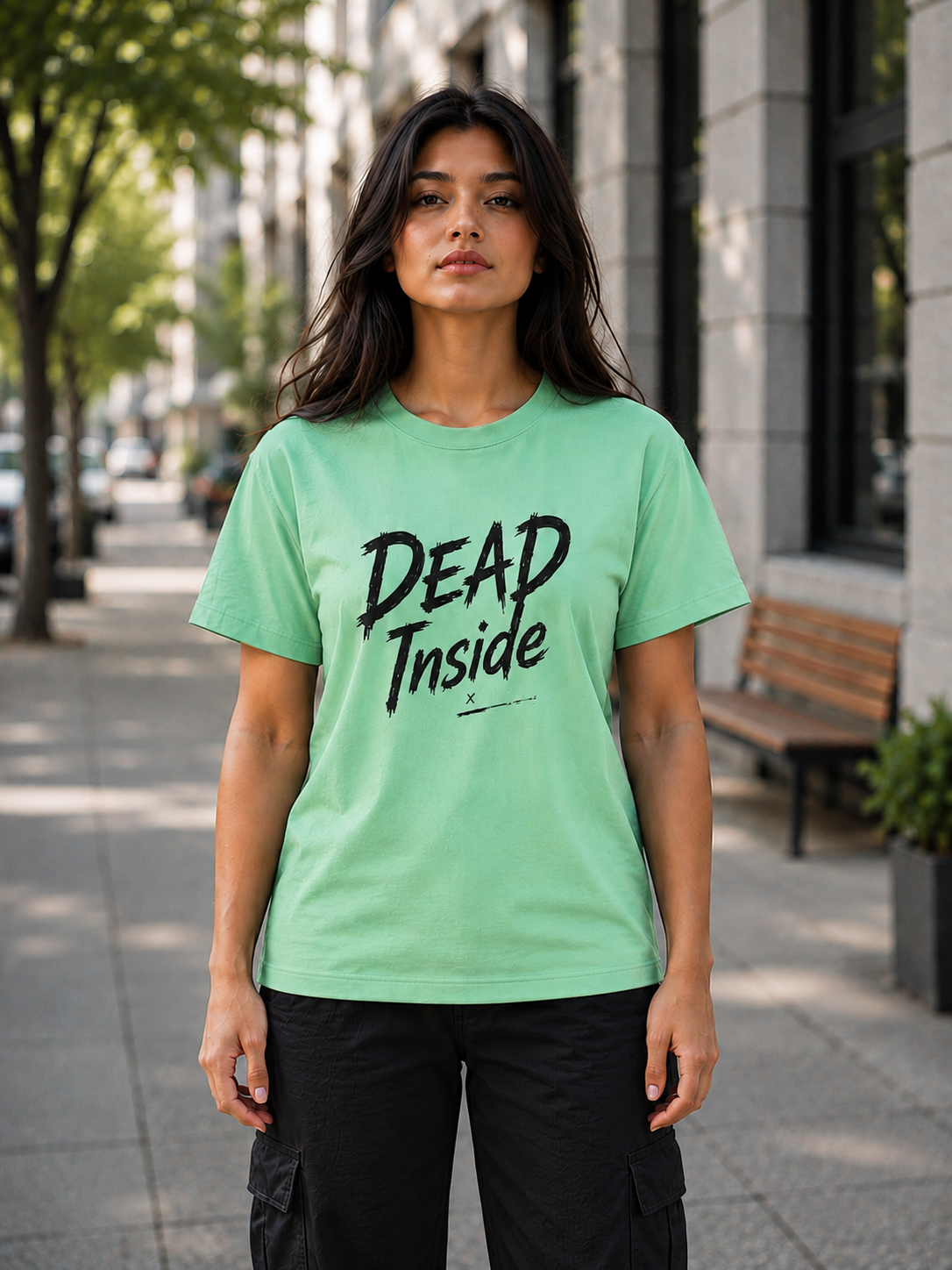 "Dead Inside" Brush Typography Regular Fit T-Shirt — Sea-Green 3