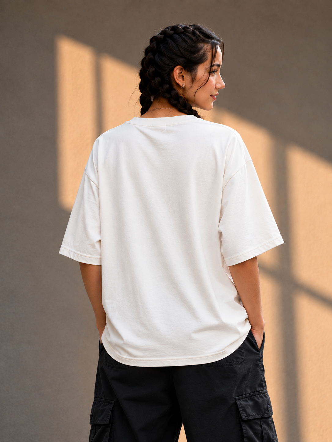 "Dead Before My Espresso" Skeleton Barista Graphic Oversized T-Shirt — White 4