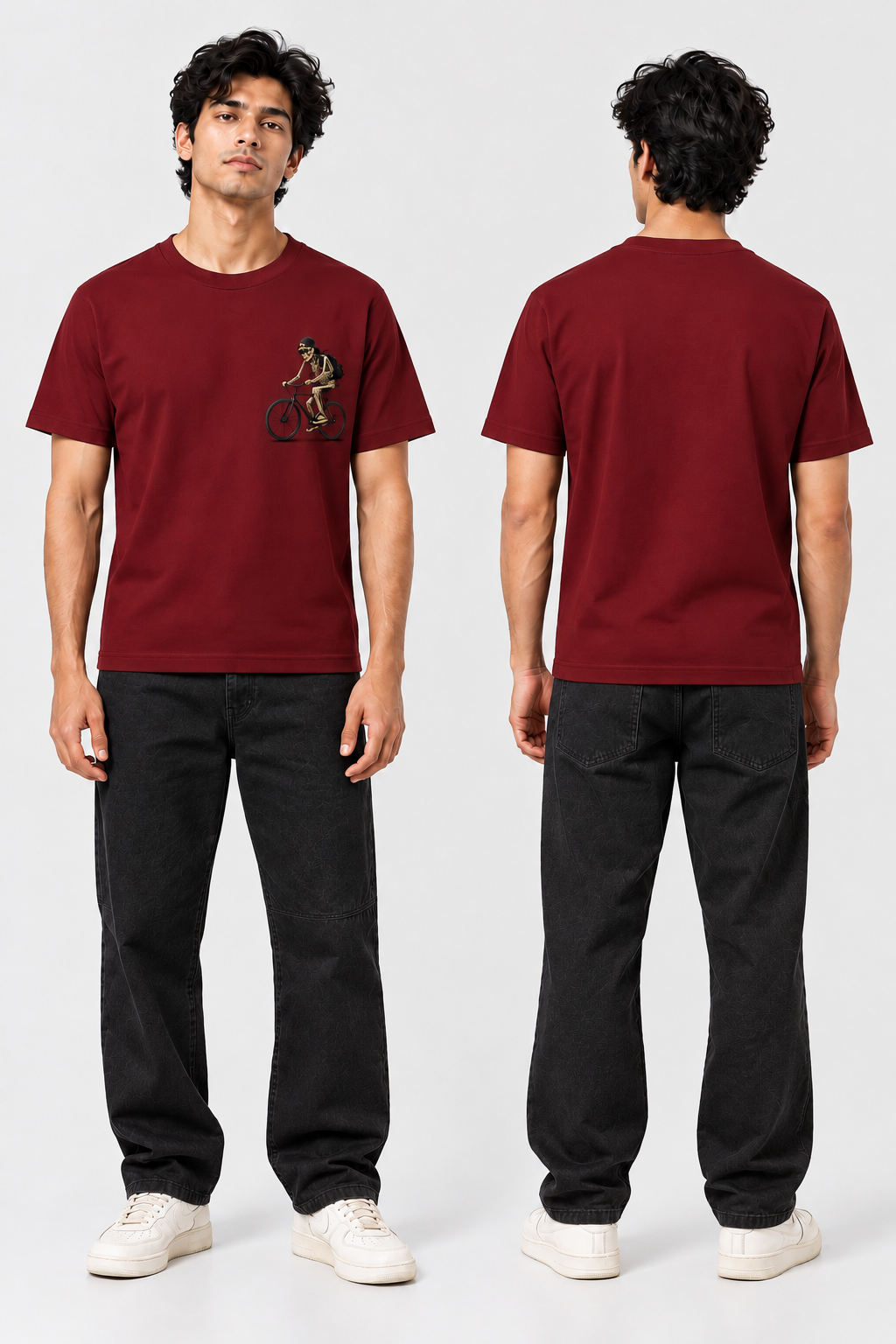 Skeleton Cycling Graphic Regular Fit T-Shirt — Maroon 3