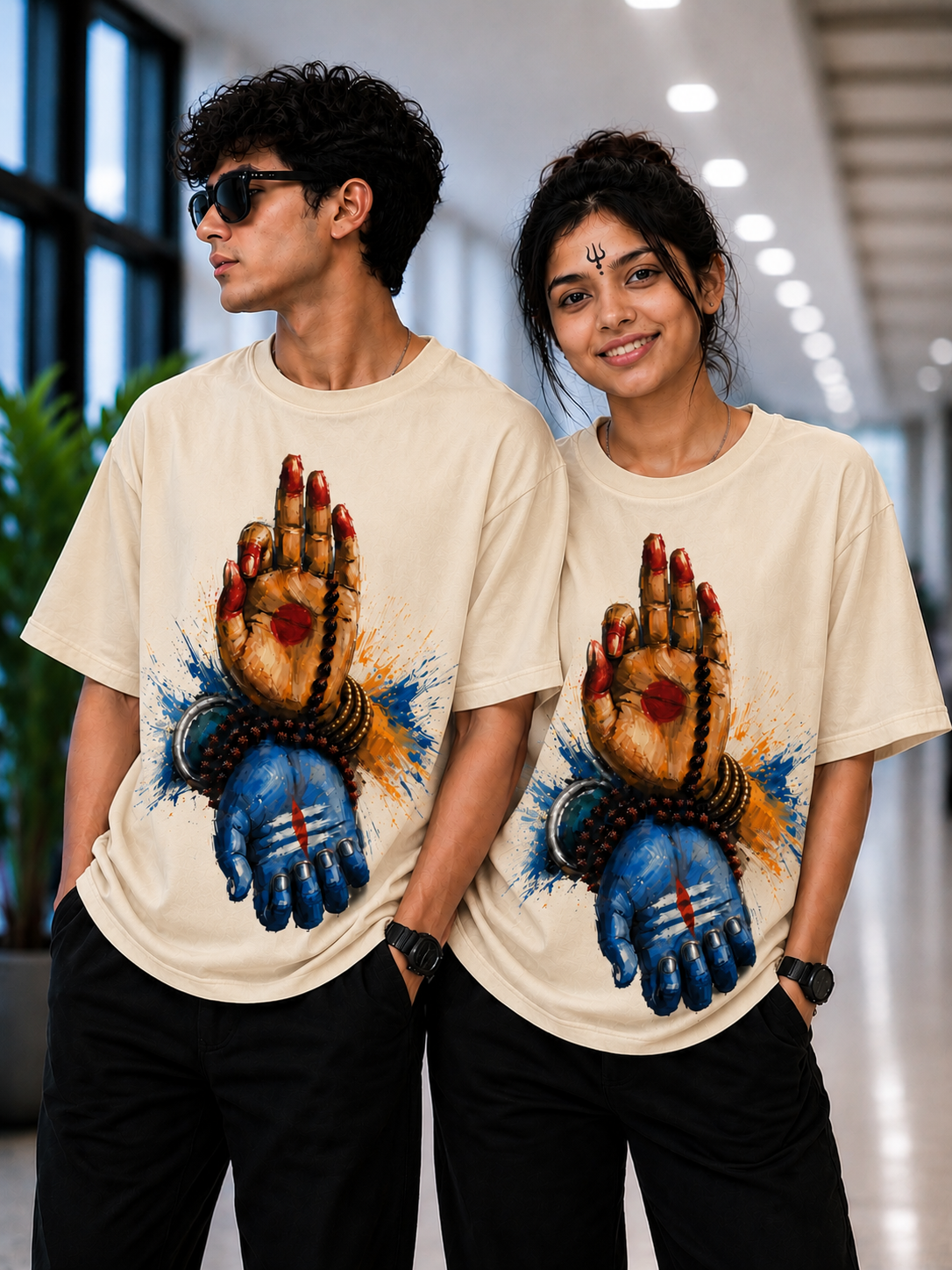 Har Har Mahadev Oversized Graphic T-Shirt | PIMBL Styles — Beige 2