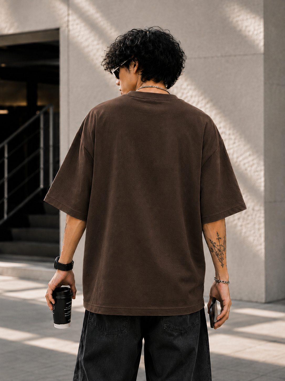 "We Don't Bite" Spider Web Graphic Oversized T-Shirt — Brown 2