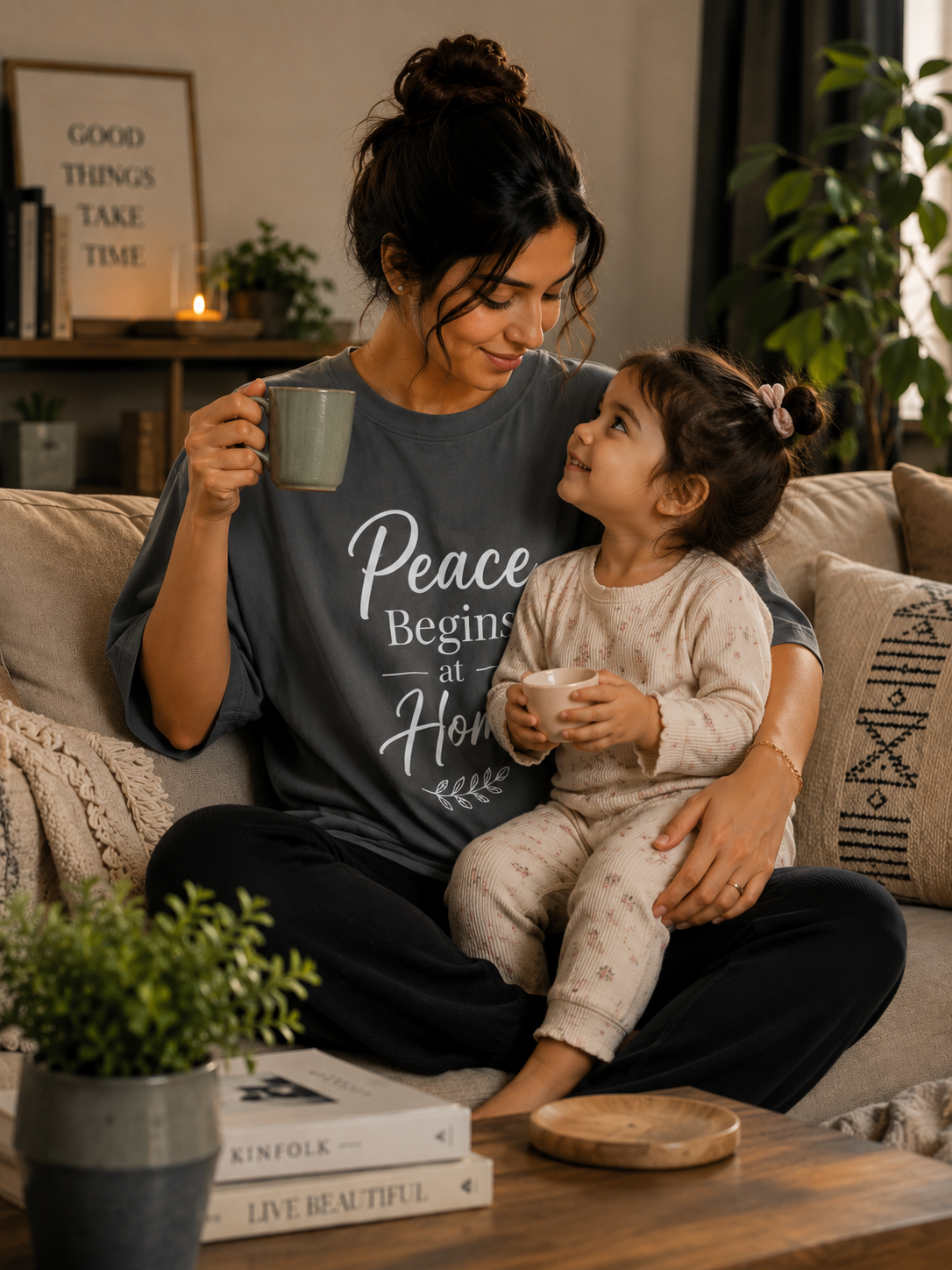 Peace Begins at Home Relaxed Fit Oversized T-Shirt — Smokey Grey 3