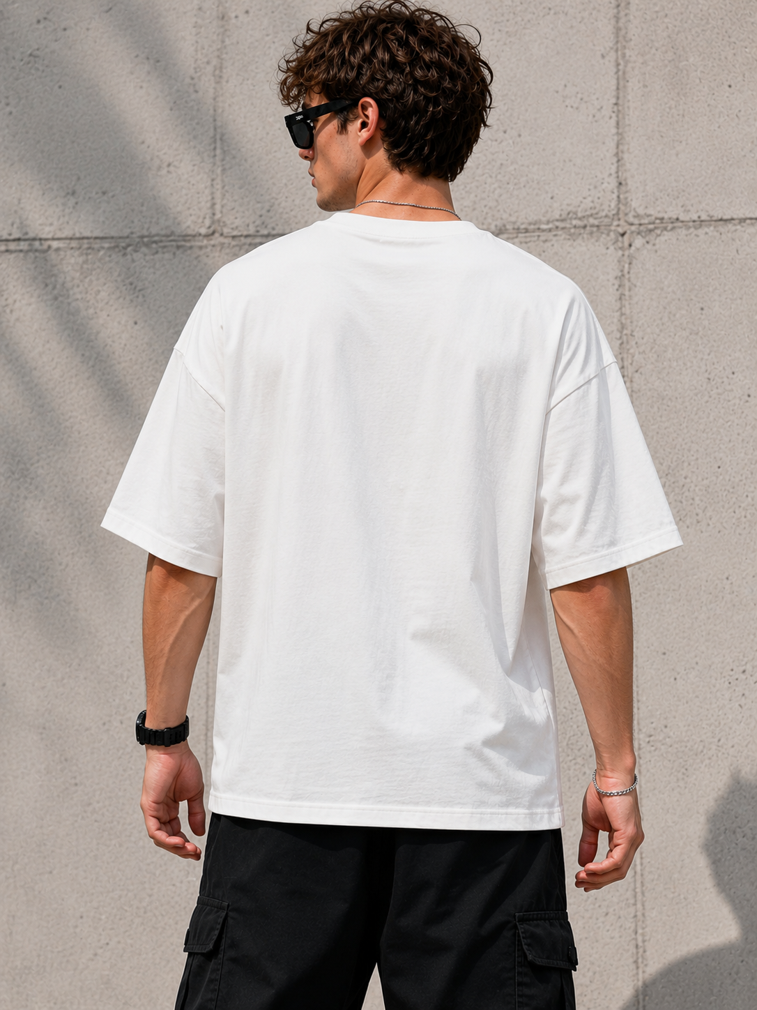 "Dead Before My Espresso" Skeleton Barista Graphic Oversized T-Shirt — White 2