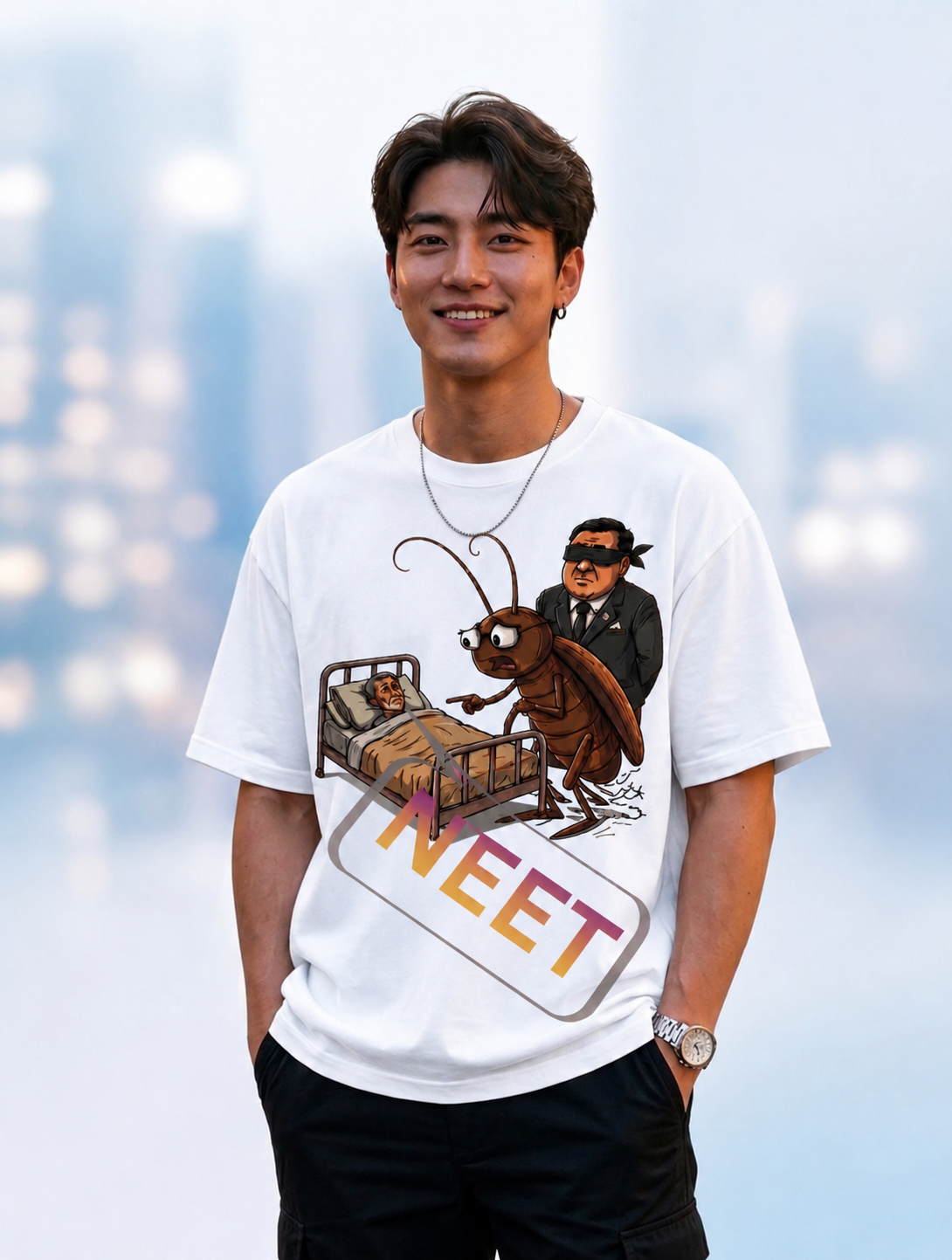 NEET – Still Here, Still Standing Oversized Graphic T-Shirt — White 2