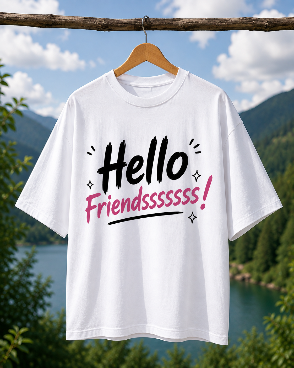 "Hello Friendsssssss!" Oversized Graphic T-Shirt – Premium Cotton  — White 5