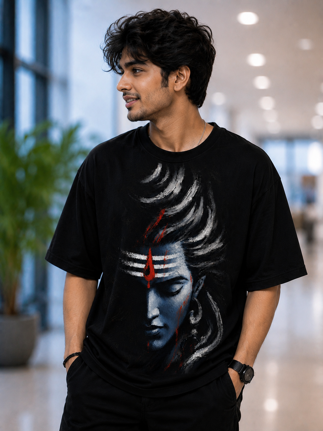 Lord Shiva Artistic Oversized Black T-Shirt for Men | Premium Graphic Streetwear | PIMBL STYLES — Black 5