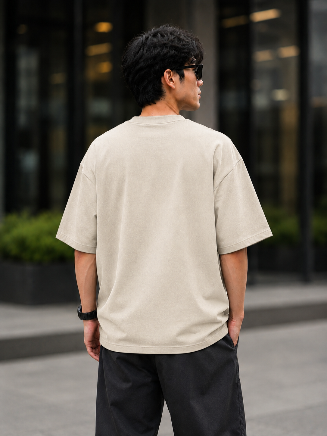 "Weeeeek End" Minimalist Tech Graphic Oversized T-Shirt — Beige 2