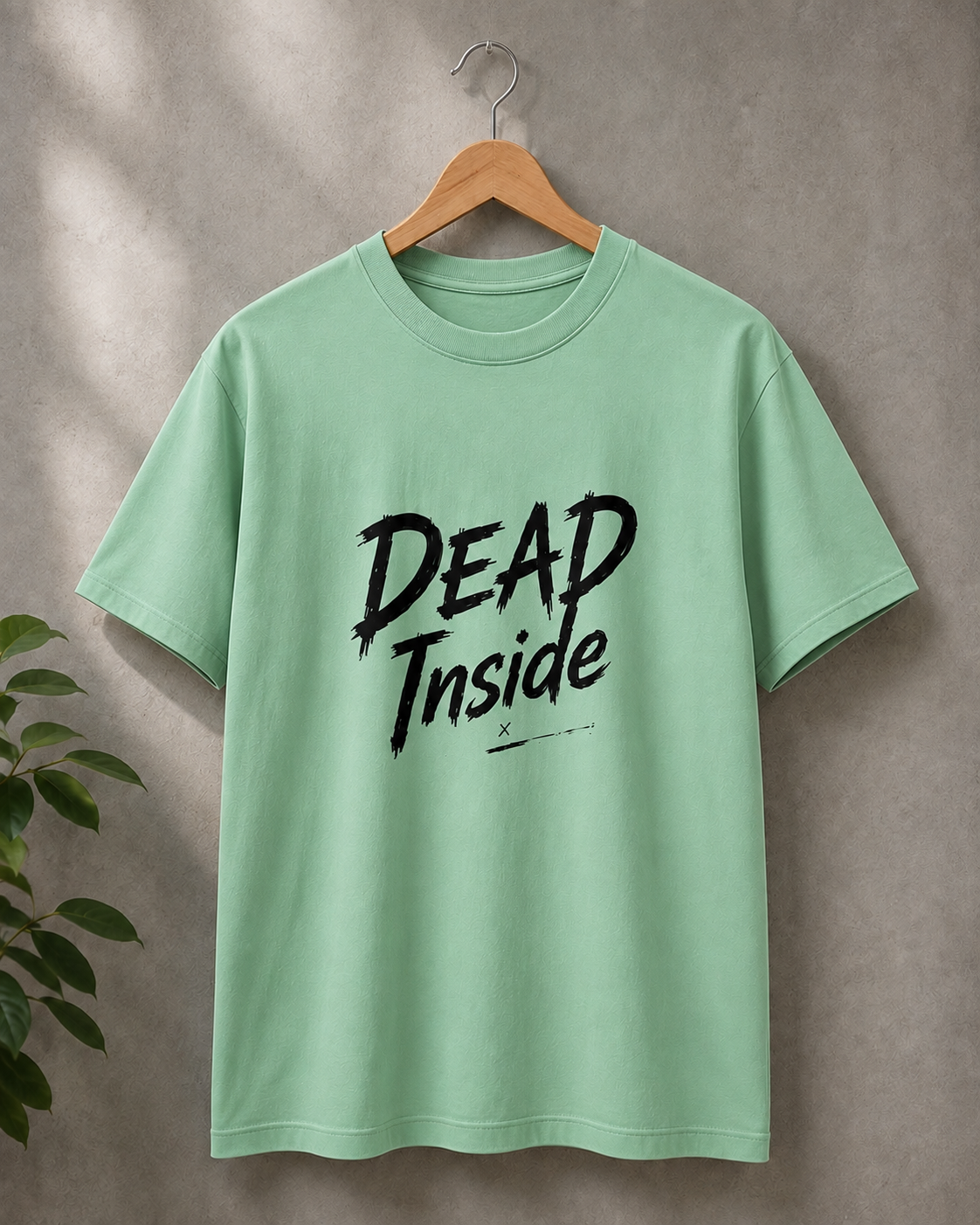 "Dead Inside" Brush Typography Regular Fit T-Shirt — Sea-Green 5