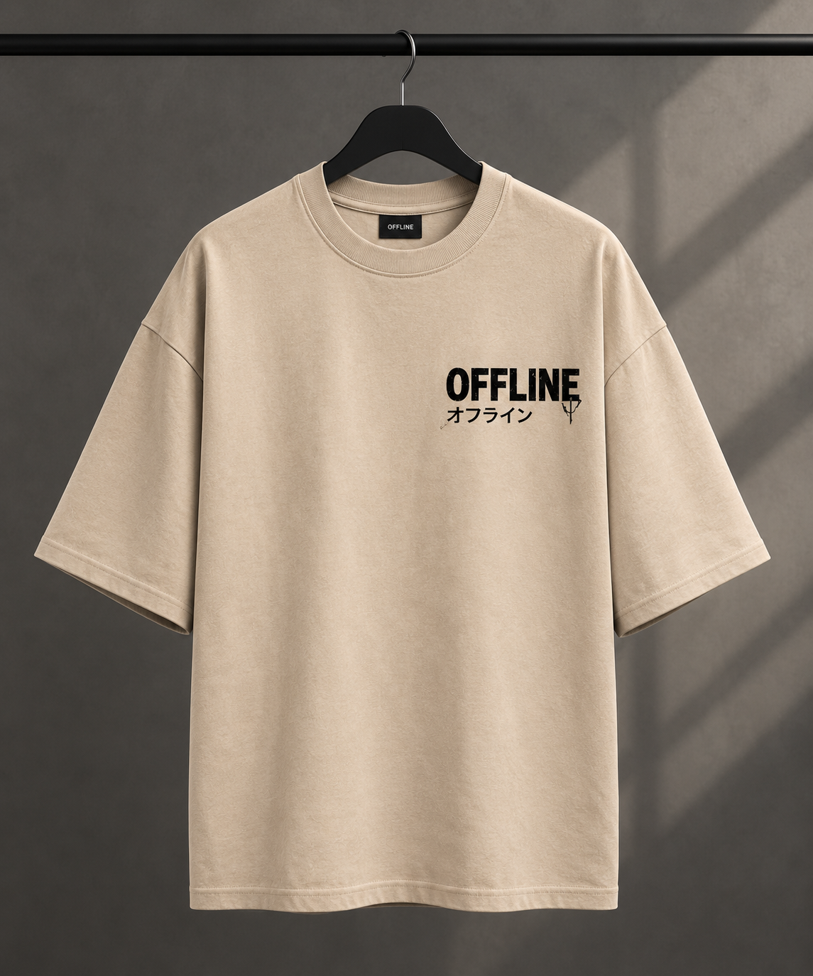 "Offline: Peace Is Not Found Online" Graphic Oversized T-Shirt — Beige 6