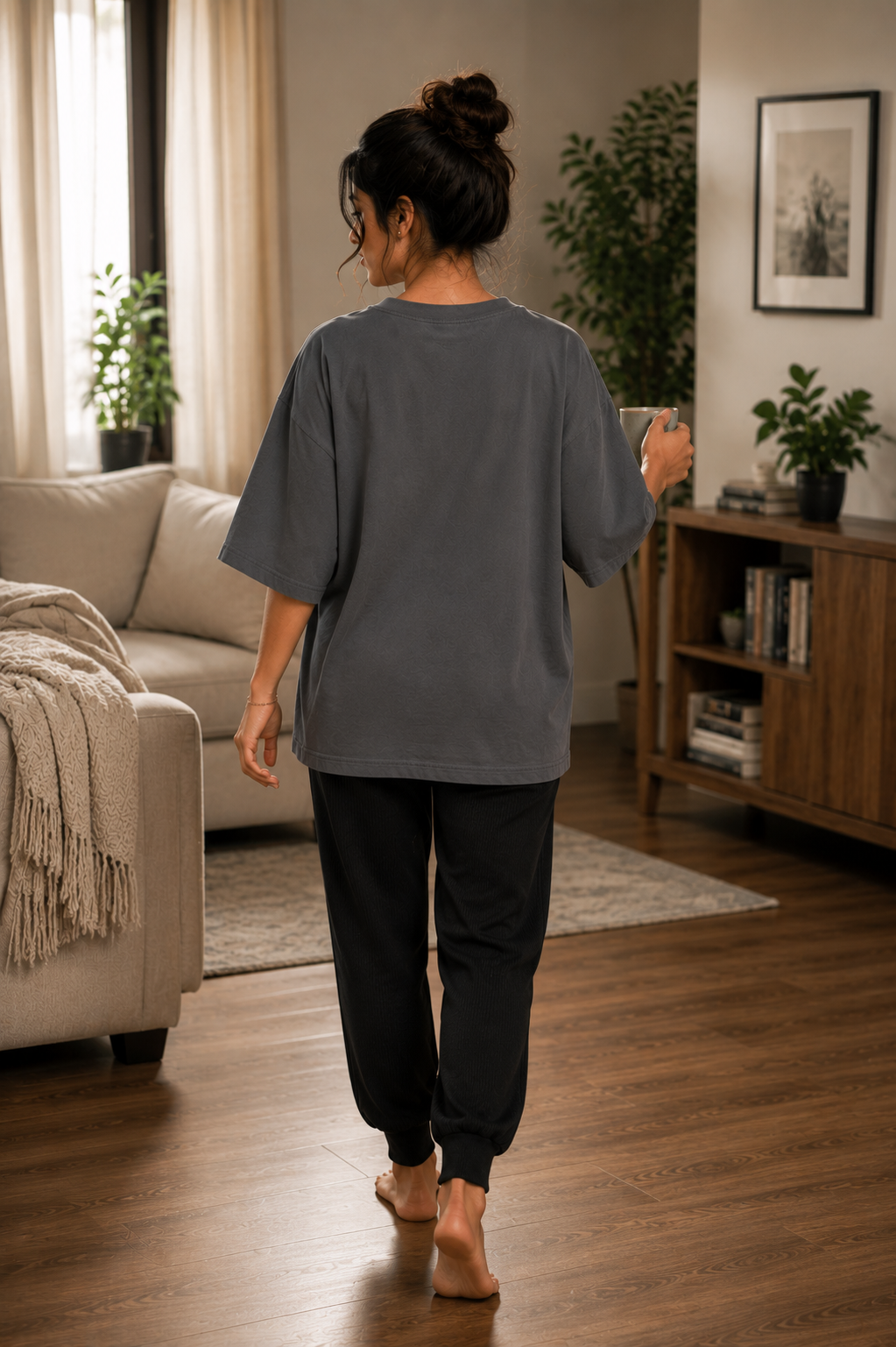 Peace Begins at Home Relaxed Fit Oversized T-Shirt — Smokey Grey 4