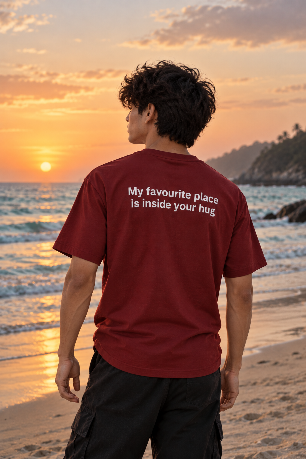 "Inside Your Hug" Romantic Quote Back Print Regular Fit T-Shirt — Maroon 3
