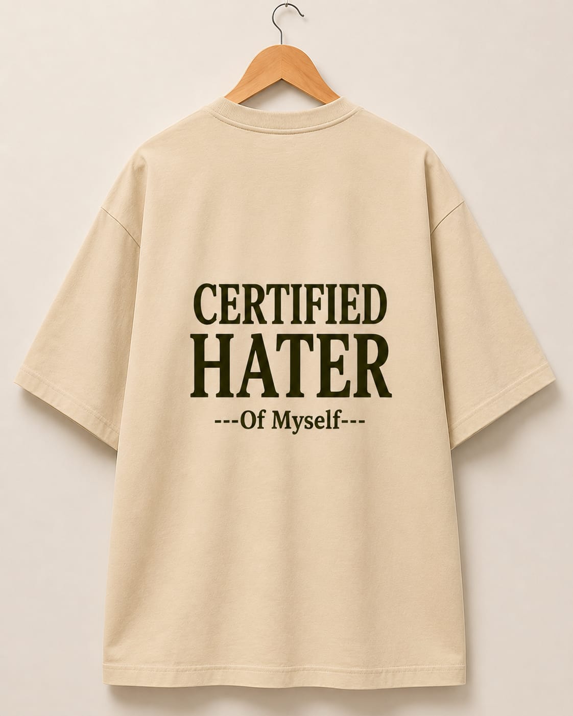 "CERTIFIED HATER'' Graphic Oversized T-Shirt  — Beige 3