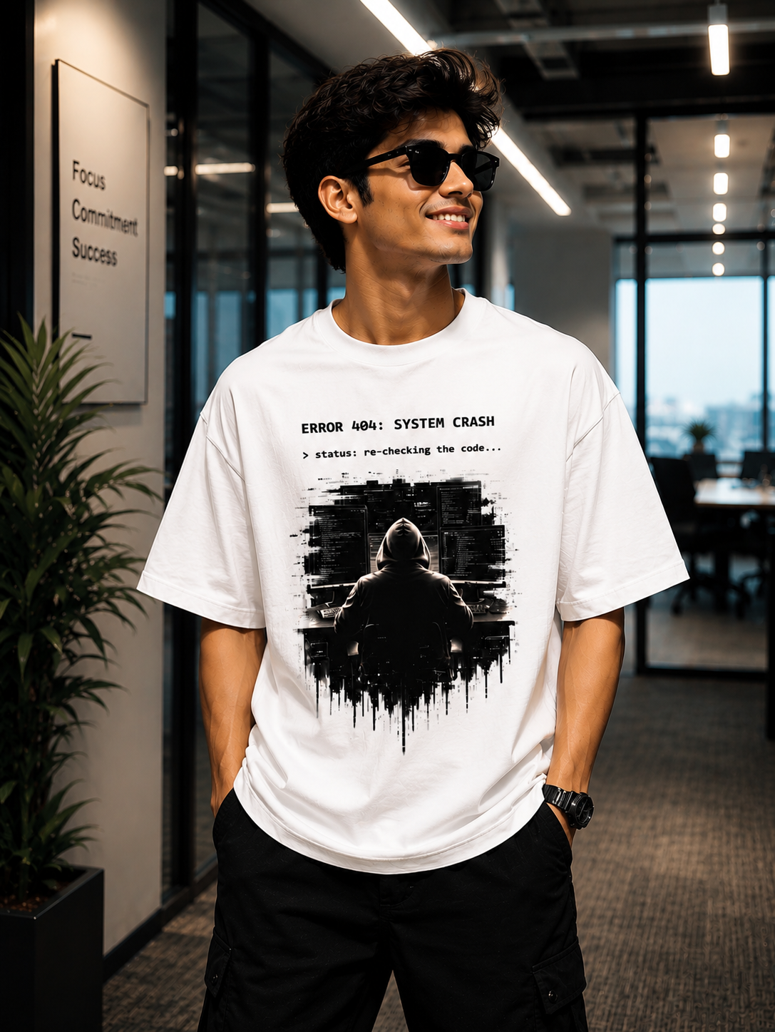 ERROR 404: SYSTEM CRASH Oversized Graphic T-Shirt  — White 2